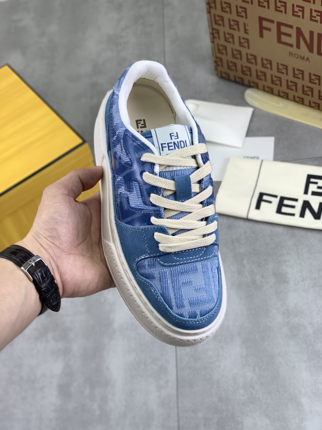 Fendi Blue Leather Sneakers for Men and Women, Casual Lace-up Shoes 2 cmp i1745080152673 3241 0 0