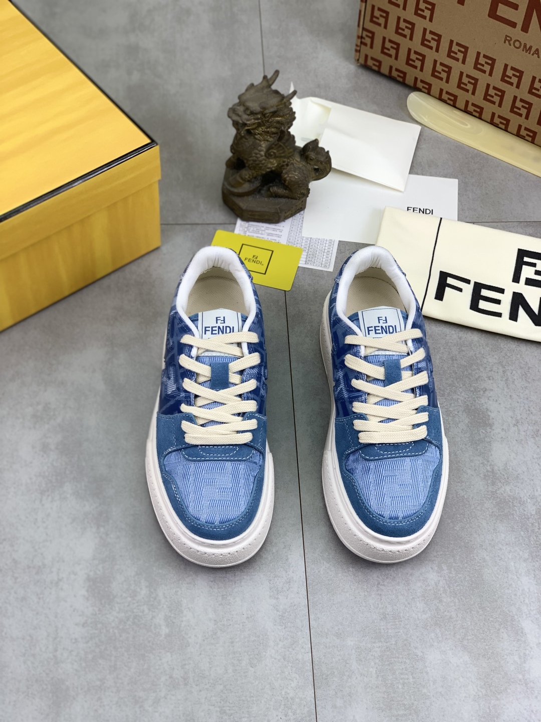 Fendi Blue Leather Sneakers for Men and Women, Casual Lace-up Shoes 3 cmp i1745080152682 6243 0 1