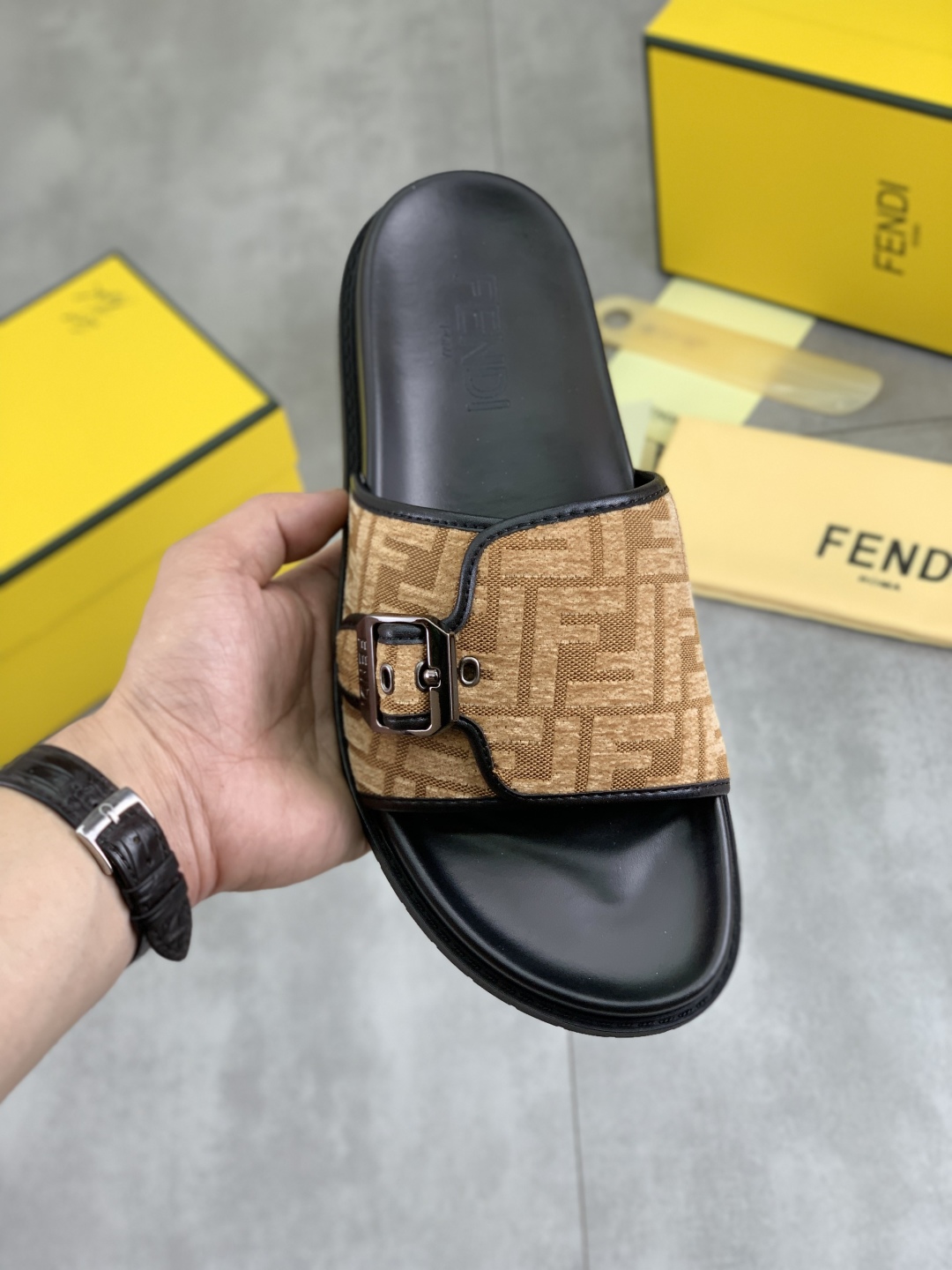 Fendi Men's FF Motif Buckle Slide Sandals - Italian Craftsmanship 2 cmp i1745513560605 3224 0 0