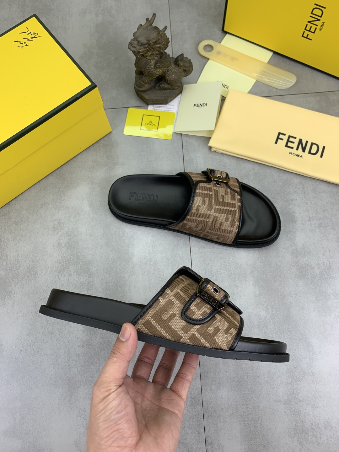 Fendi Men's FF Logo Buckle Slide Sandal in Brown - Comfort & Style 7 cmp i1745513603698 6092 0 5