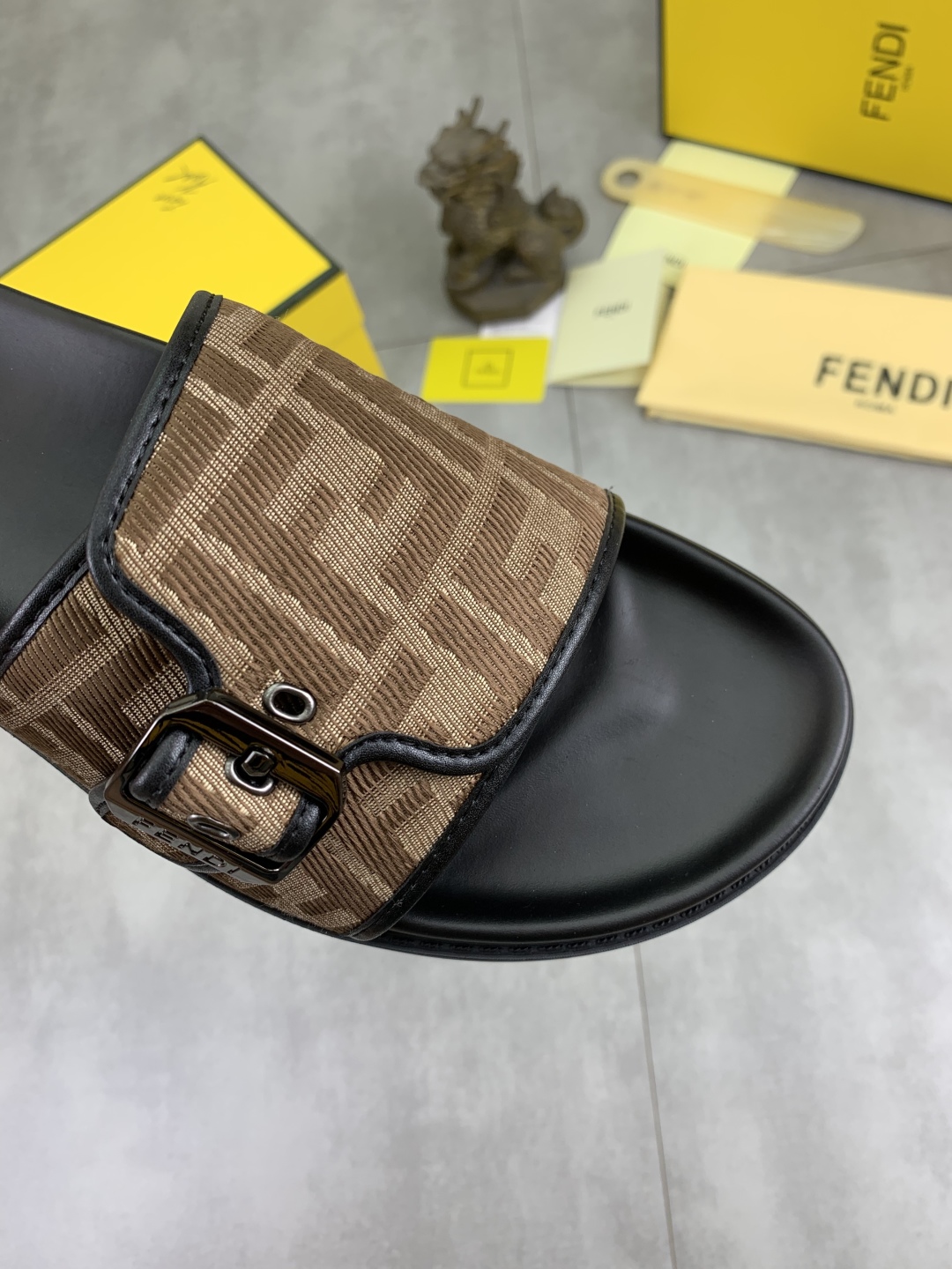 Fendi Men's FF Logo Buckle Slide Sandal in Brown - Comfort & Style 6 cmp i1745513605223 2282 0 4