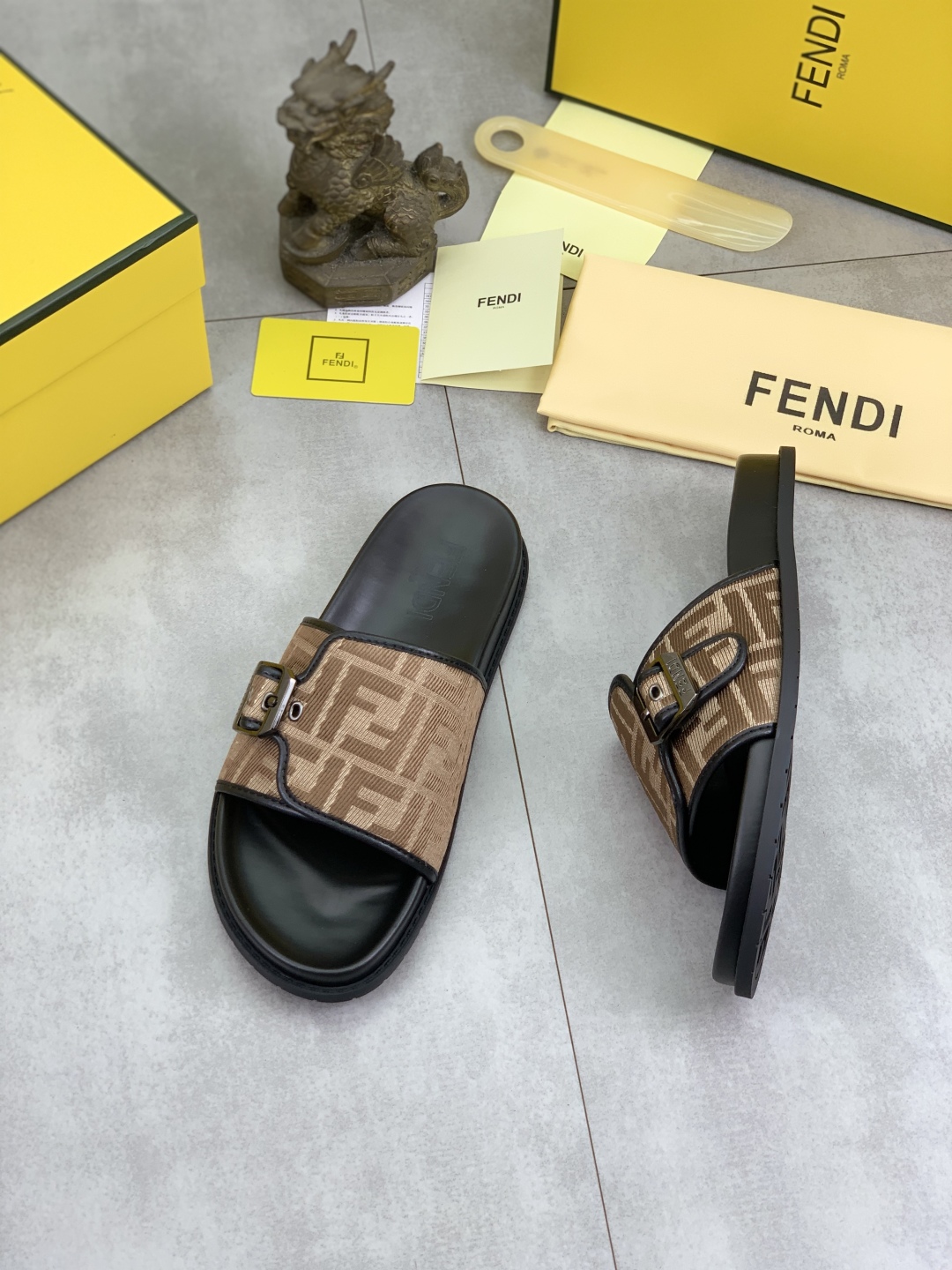Fendi Men's FF Logo Buckle Slide Sandal in Brown - Comfort & Style 4 cmp i1745513610658 7014 0 2