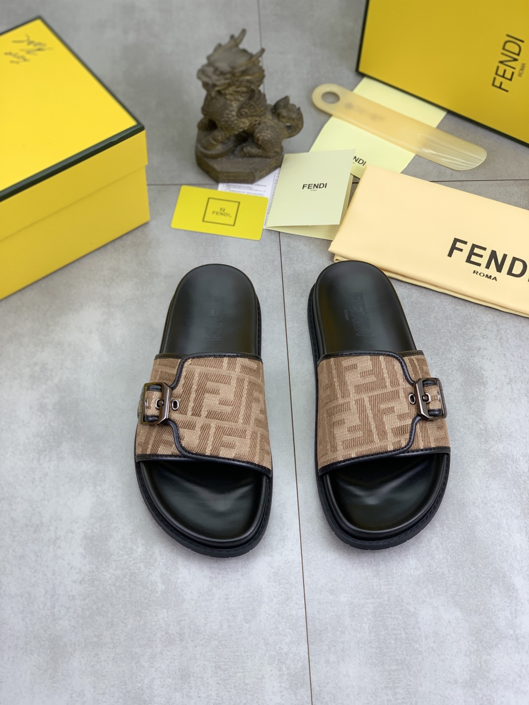Fendi Men's FF Logo Buckle Slide Sandal in Brown - Comfort & Style 3 cmp i1745513610668 2727 0 1