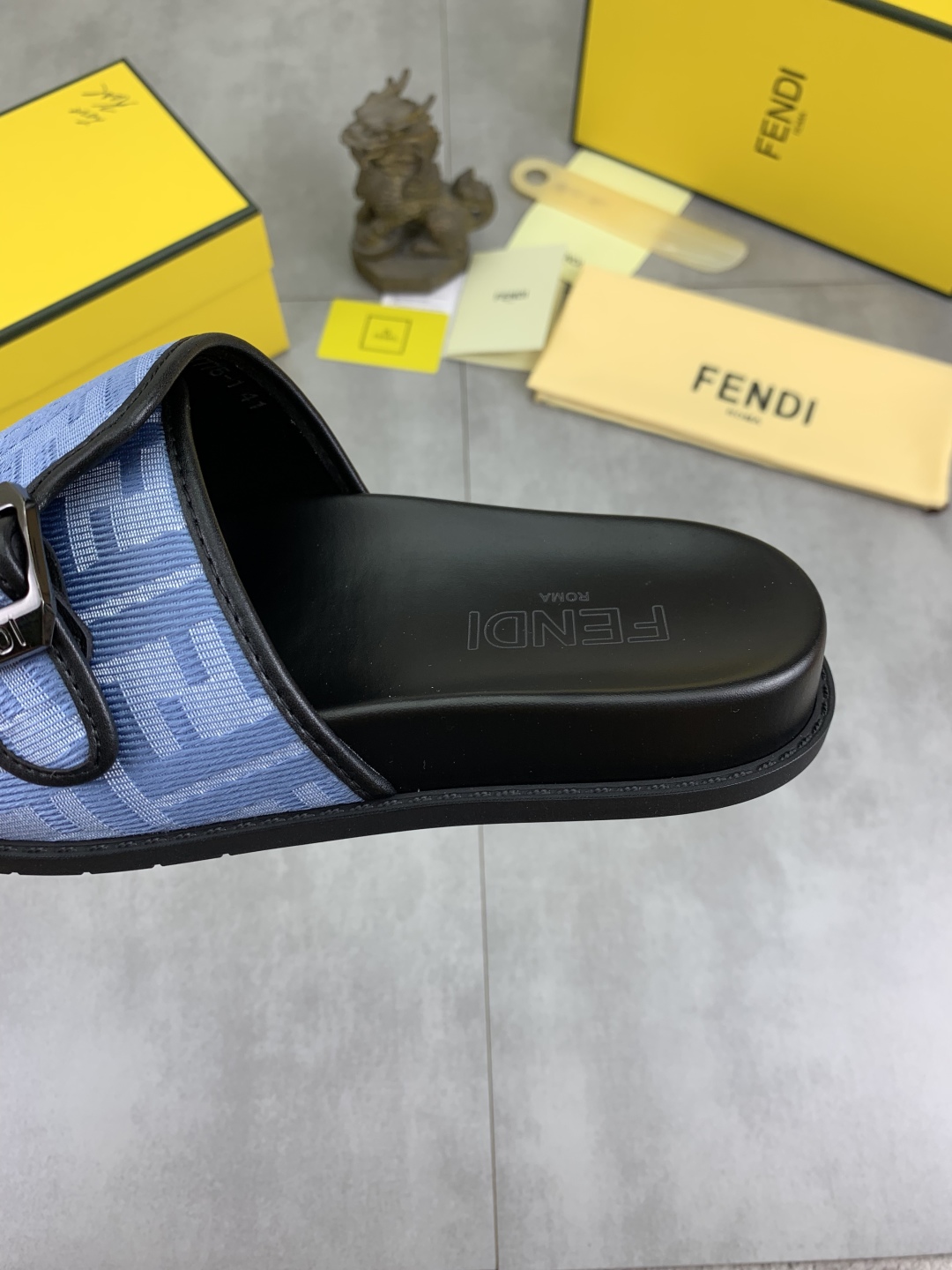 Fendi Men's Blue FF Fabric Slide Sandal with Buckle Detail - Sizes 39-44 8 cmp i1745513621137 5596 0 6