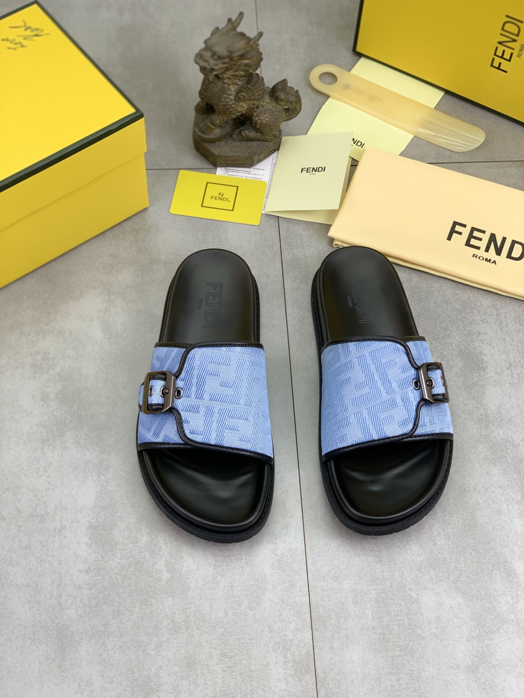 Fendi Men's Blue FF Fabric Slide Sandal with Buckle Detail - Sizes 39-44 3 cmp i1745513623850 5220 0 1