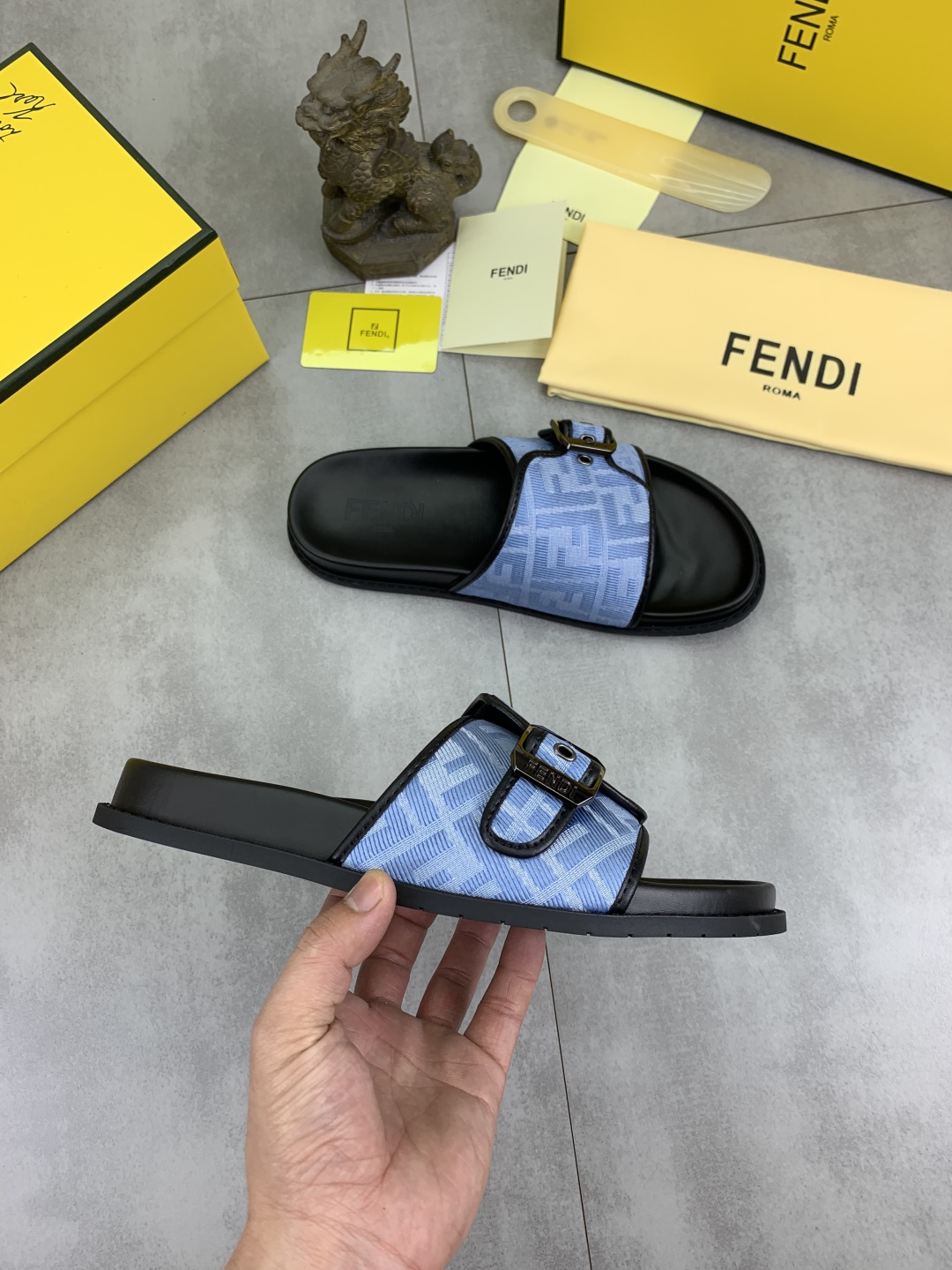 Fendi Men's Blue FF Fabric Slide Sandal with Buckle Detail - Sizes 39-44 7 cmp i1745513624628 7294 0 5