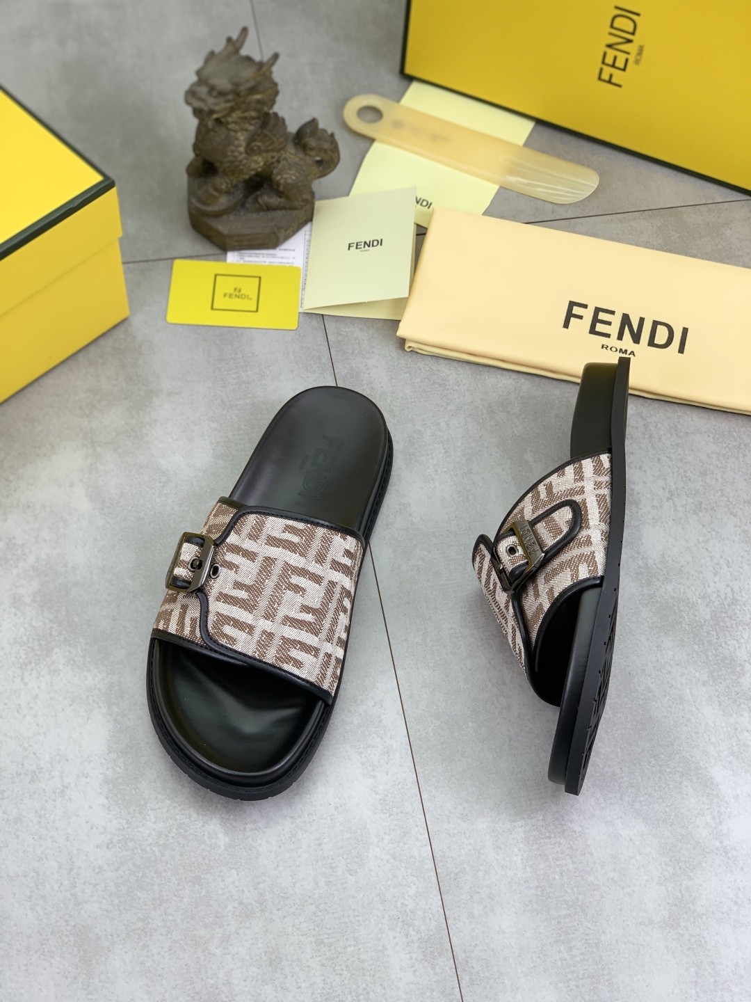 Fendi Men's FF Motif Buckle Slide Sandal in Brown, Sizes 39-44 4 cmp i1745513694440 2559 0 2