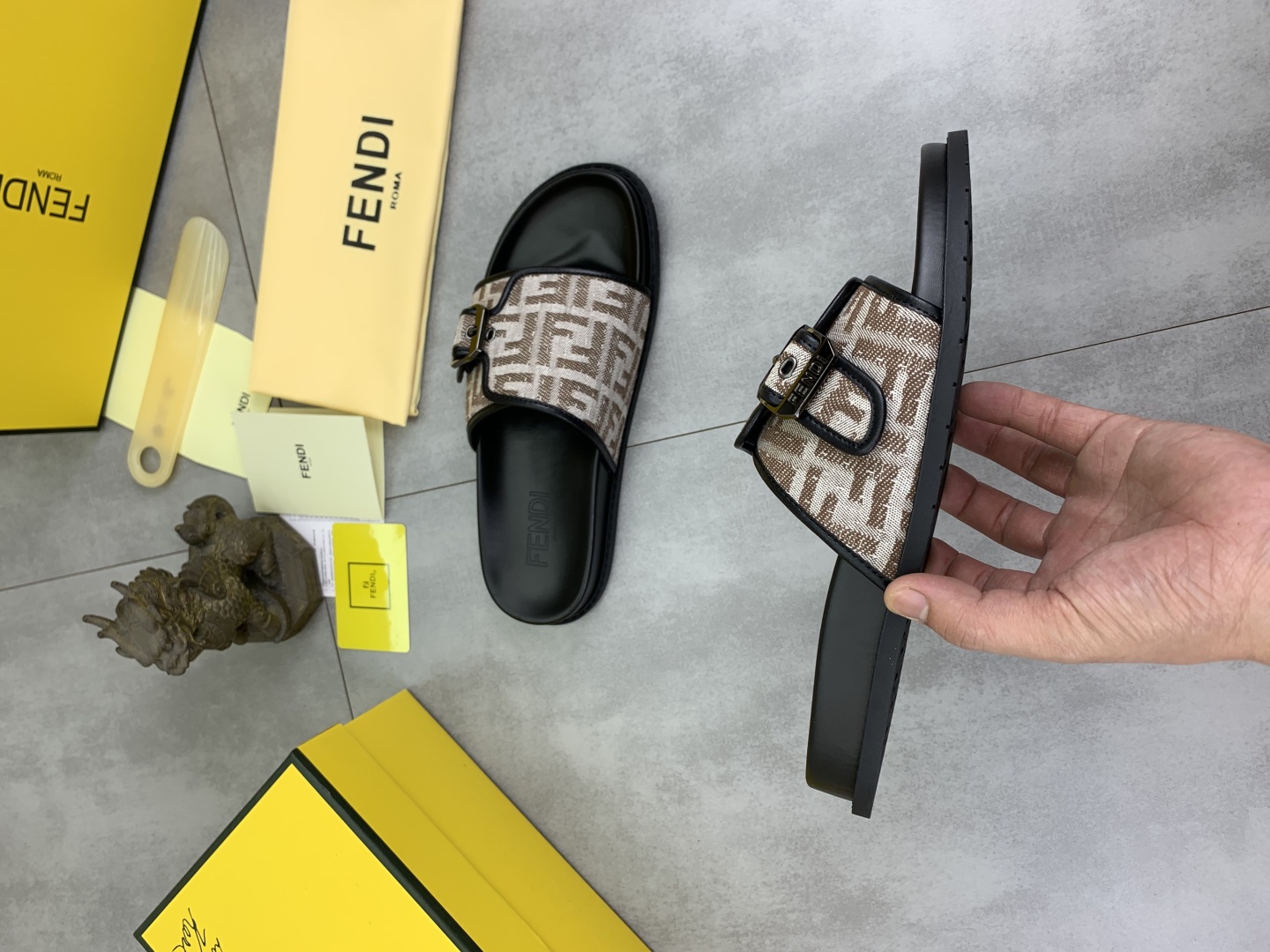 Fendi Men's FF Motif Buckle Slide Sandal in Brown, Sizes 39-44 7 cmp i1745513695934 4867 0 5