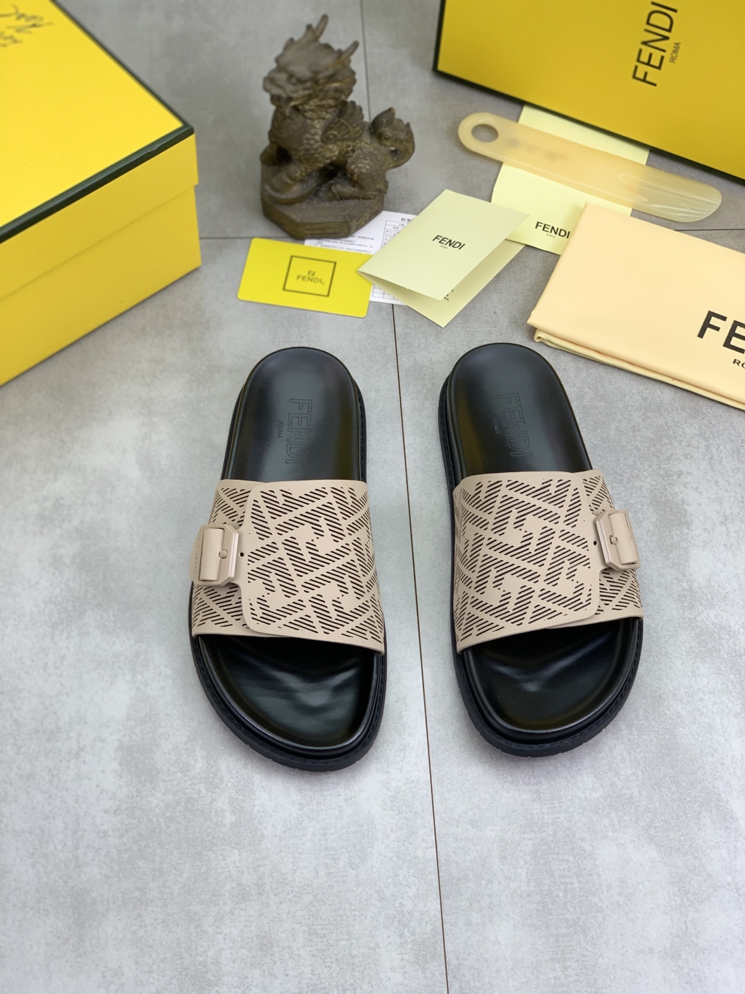 Fendi Men's Beige FF Motif Slide Sandals - Italian Made 3 cmp i1745513738571 8121 0 1