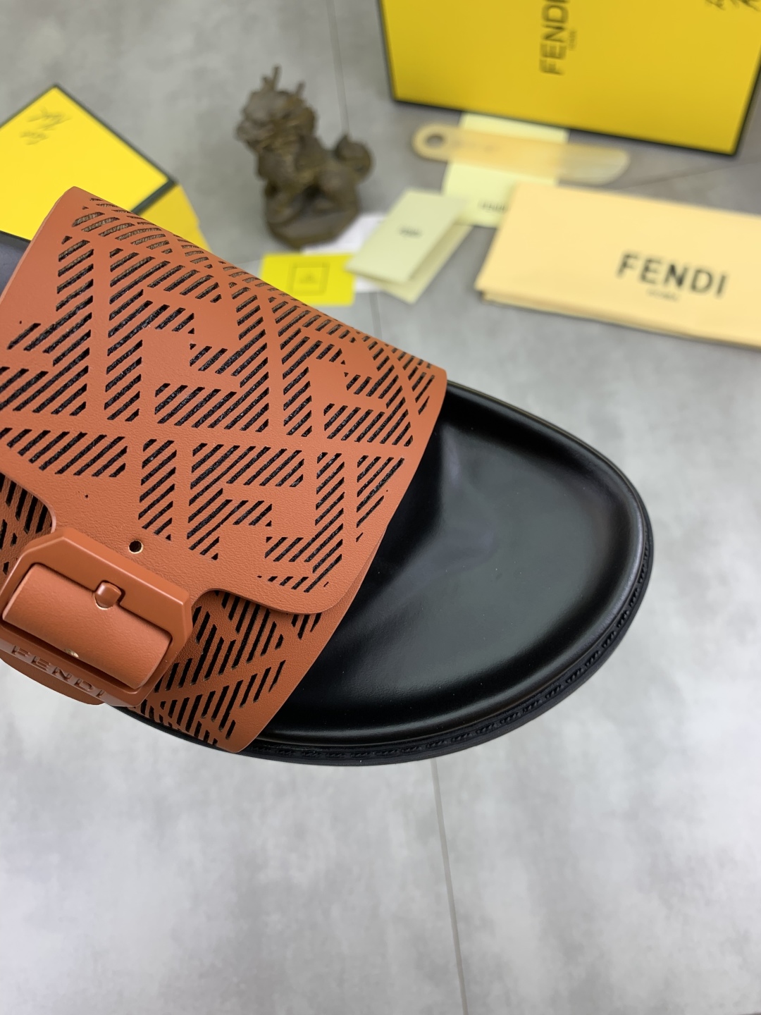 Fendi Men's Brown Leather Summer Buckle Slide Sandals, Sizes 39-44 6 cmp i1745513759151 540 0 4