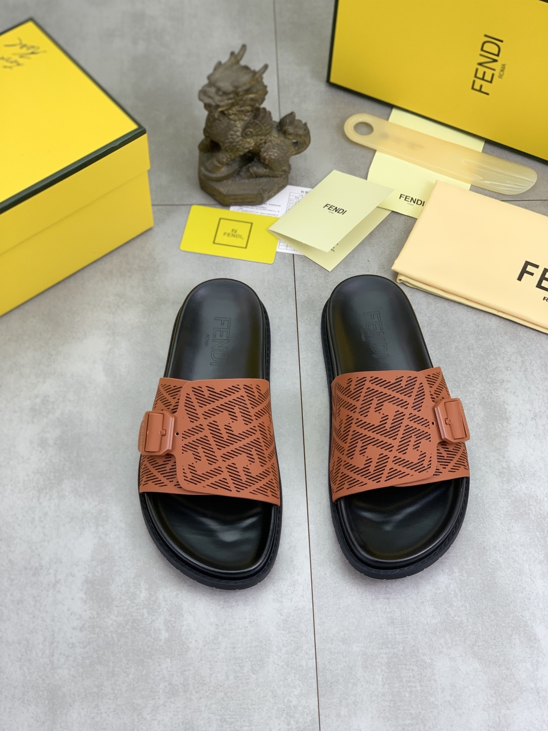 Fendi Men's Brown Leather Summer Buckle Slide Sandals, Sizes 39-44 3 cmp i1745513762827 5625 0 1