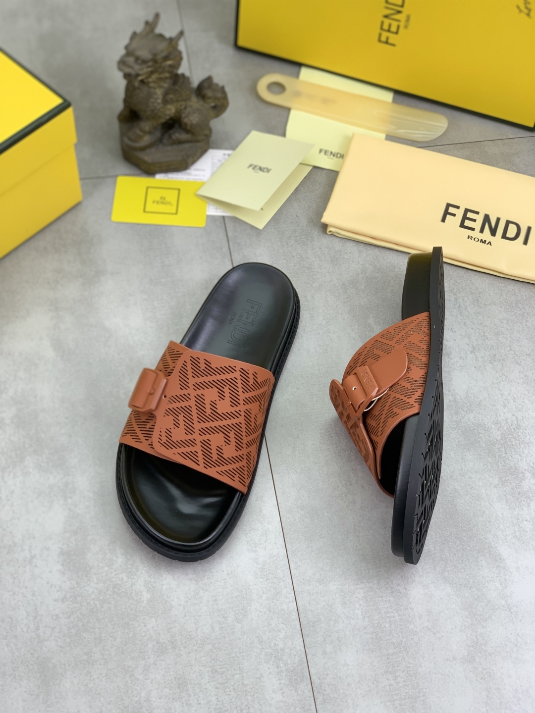 Fendi Men's Brown Leather Summer Buckle Slide Sandals, Sizes 39-44 4 cmp i1745513762835 3851 0 2