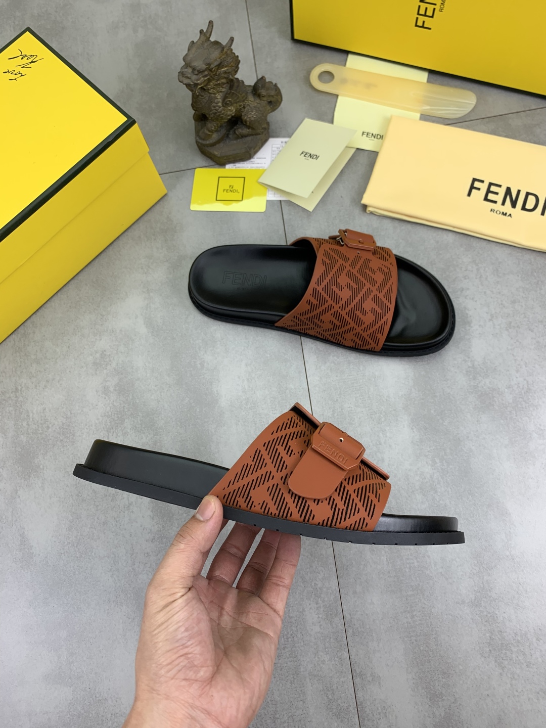 Fendi Men's Brown Leather Summer Buckle Slide Sandals, Sizes 39-44 7 cmp i1745513763523 4202 0 5