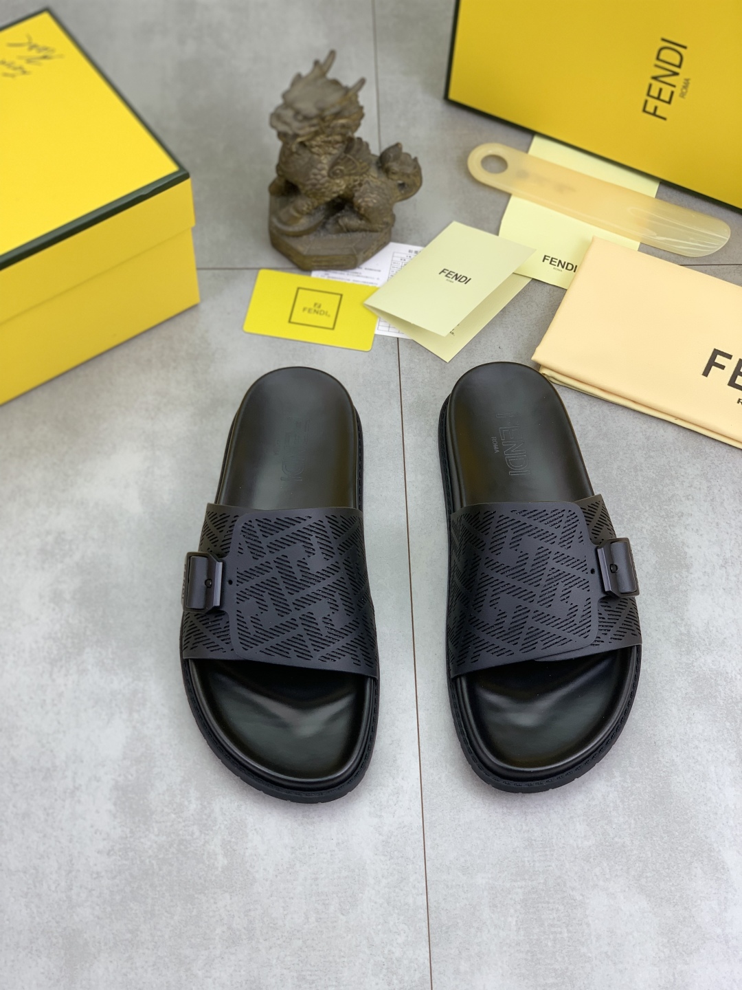 Fendi Men's Black FF Motif Slide Sandals Italian Leather, Sizes 39-44 3 cmp i1745513793603 5308 0 1