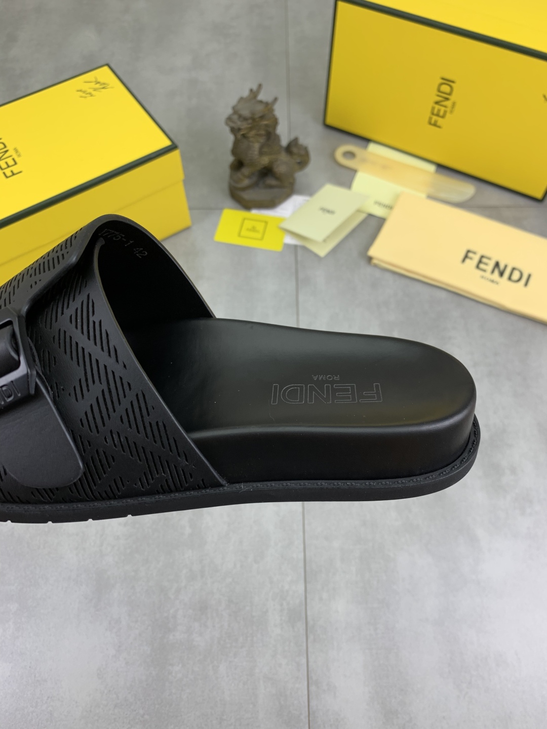 Fendi Men's Black FF Motif Slide Sandals Italian Leather, Sizes 39-44 8 cmp i1745513795323 1328 0 6