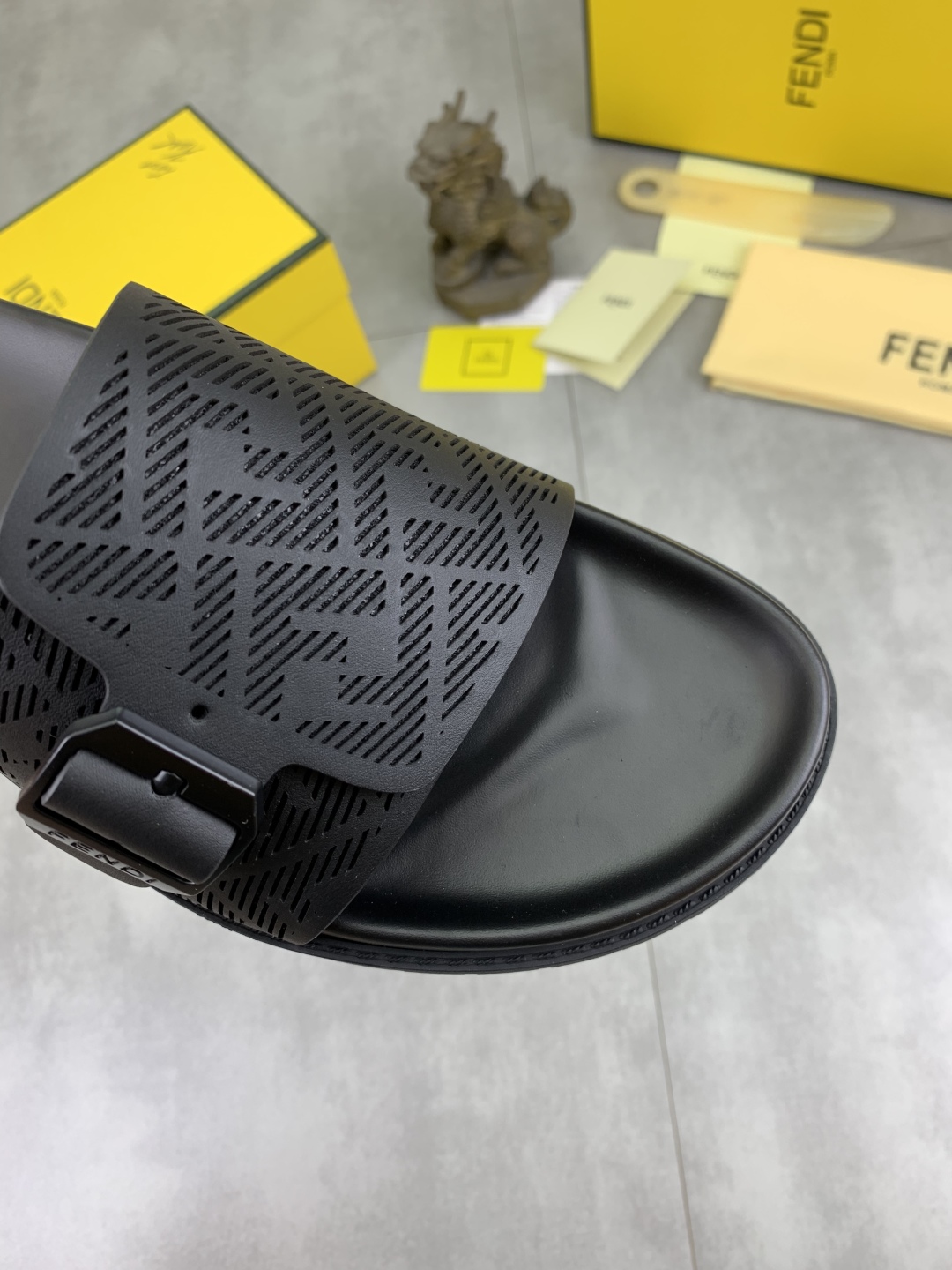 Fendi Men's Black FF Motif Slide Sandals Italian Leather, Sizes 39-44 6 cmp i1745513795389 769 0 4