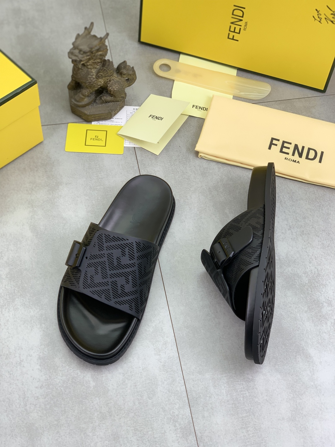 Fendi Men's Black FF Motif Slide Sandals Italian Leather, Sizes 39-44 4 cmp i1745513798024 2001 0 2