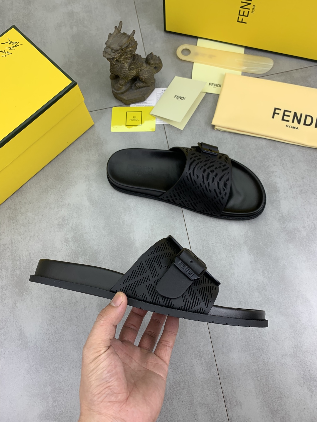 Fendi Men's Black FF Motif Slide Sandals Italian Leather, Sizes 39-44 7 cmp i1745513798668 2186 0 5