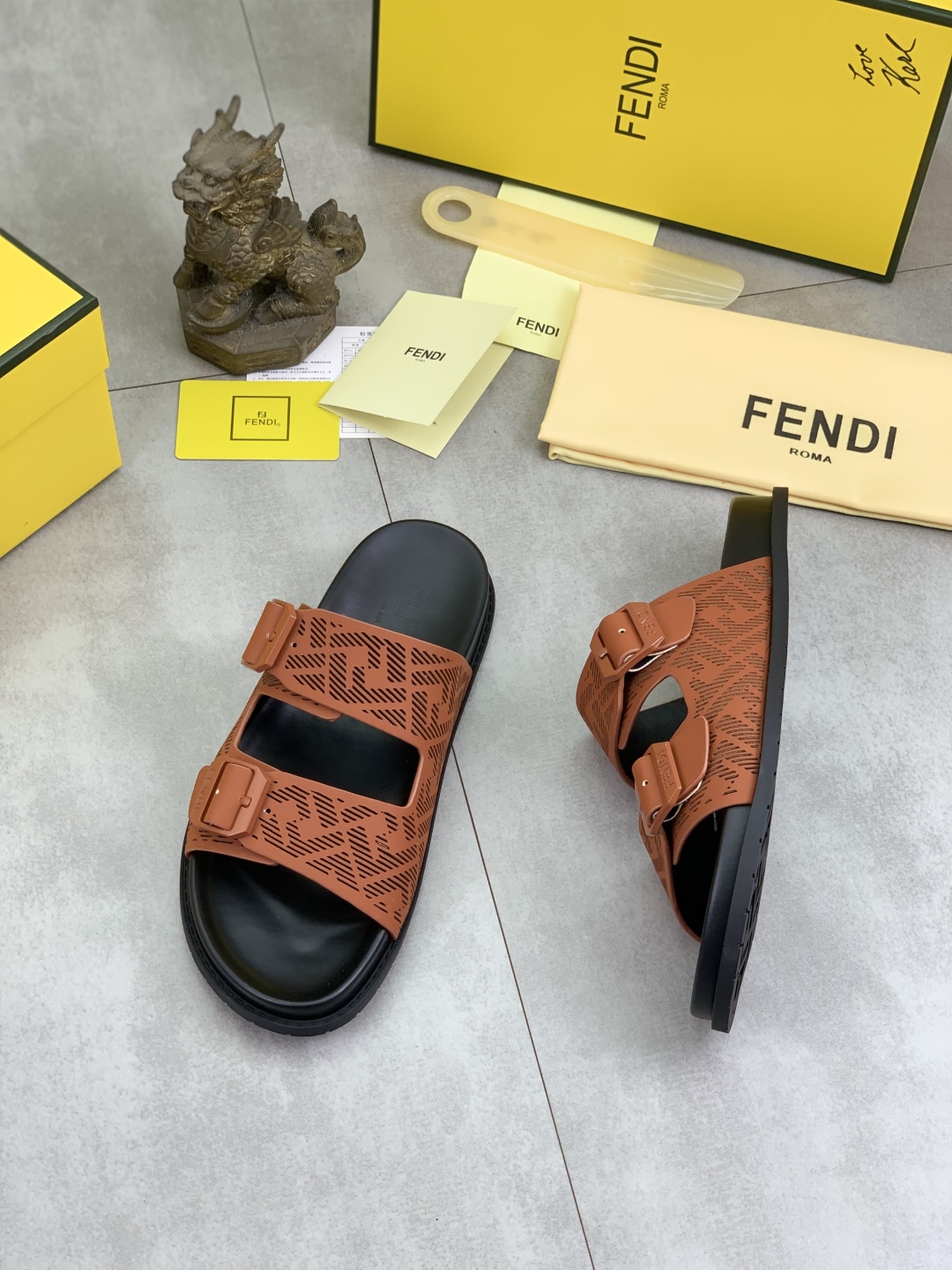 Fendi Men's Brown Leather Sandals with Iconic Pattern | Sizes 39-44 4 cmp i1745514002280 7925 0 2