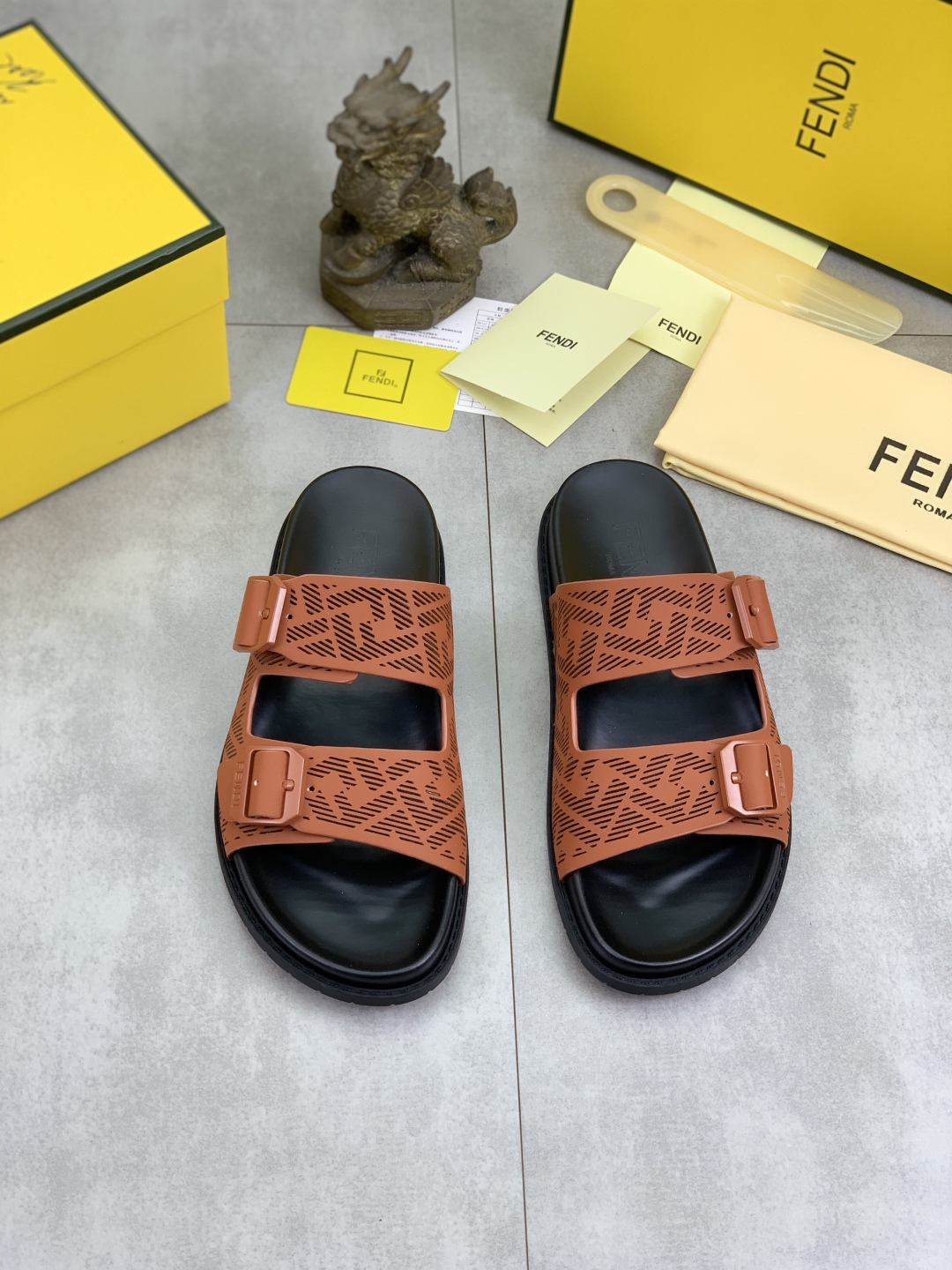 Fendi Men's Brown Leather Sandals with Iconic Pattern | Sizes 39-44 3 cmp i1745514002290 90 0 1