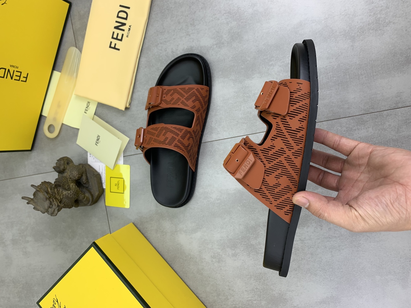 Fendi Men's Brown Leather Sandals with Iconic Pattern | Sizes 39-44 7 cmp i1745514003409 8664 0 5
