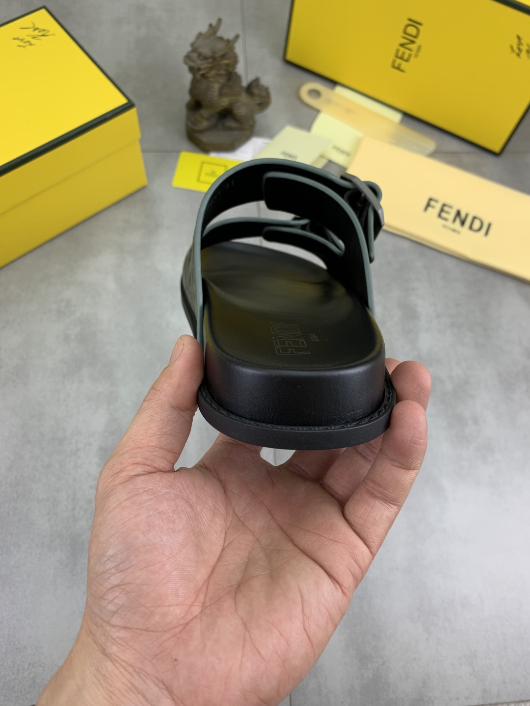 Fendi Men's Olive Green Logo Slides Sandals, Comfortable Summer Slippers 9 cmp i1745514012775 5857 0 7