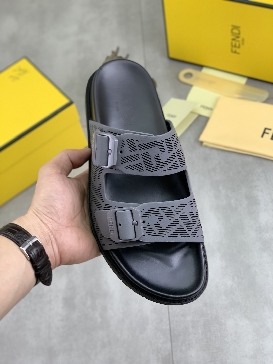 Fendi Men's FF Motif Slide Sandal - Italian Craftsmanship and Comfort Shoes 2 cmp i1745514051606 4071 0 0