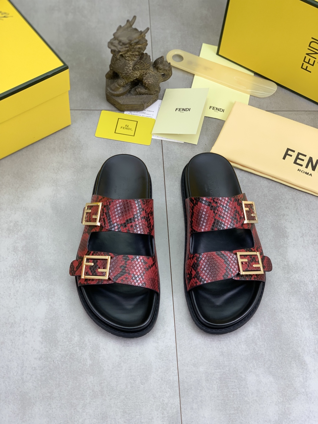 Fendi Men's Red Snakeskin Print Slides Sandals with Gold Buckle 3 cmp i1745514197110 1911 0 1