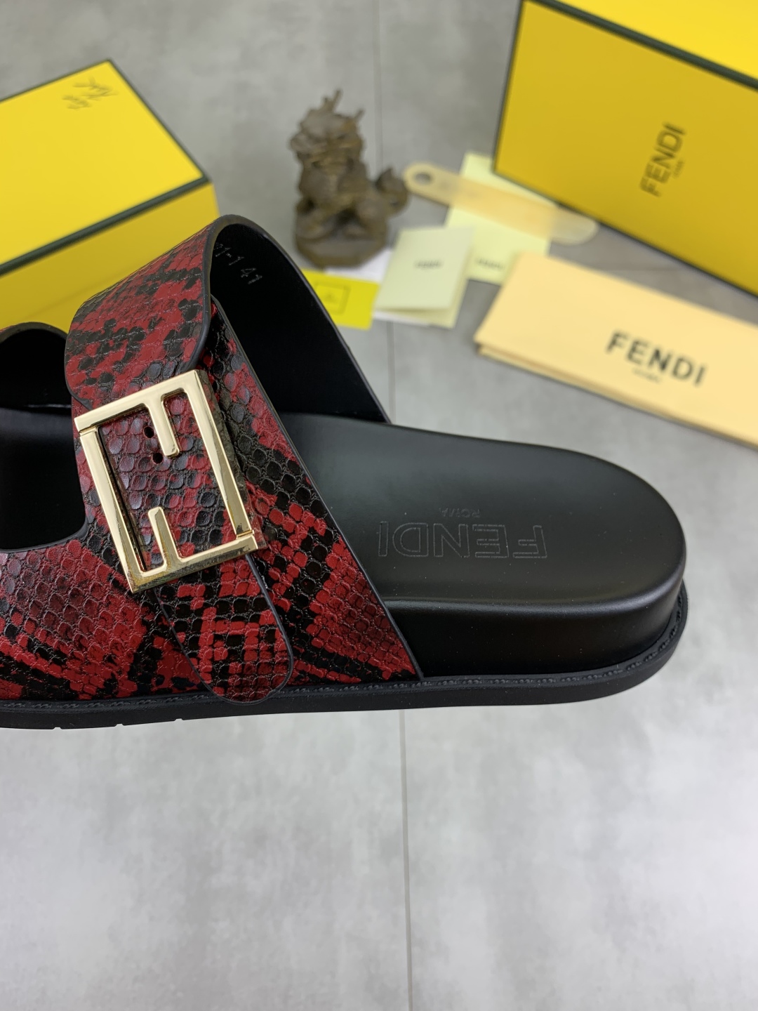 Fendi Men's Red Snakeskin Print Slides Sandals with Gold Buckle 8 cmp i1745514198138 1648 0 6