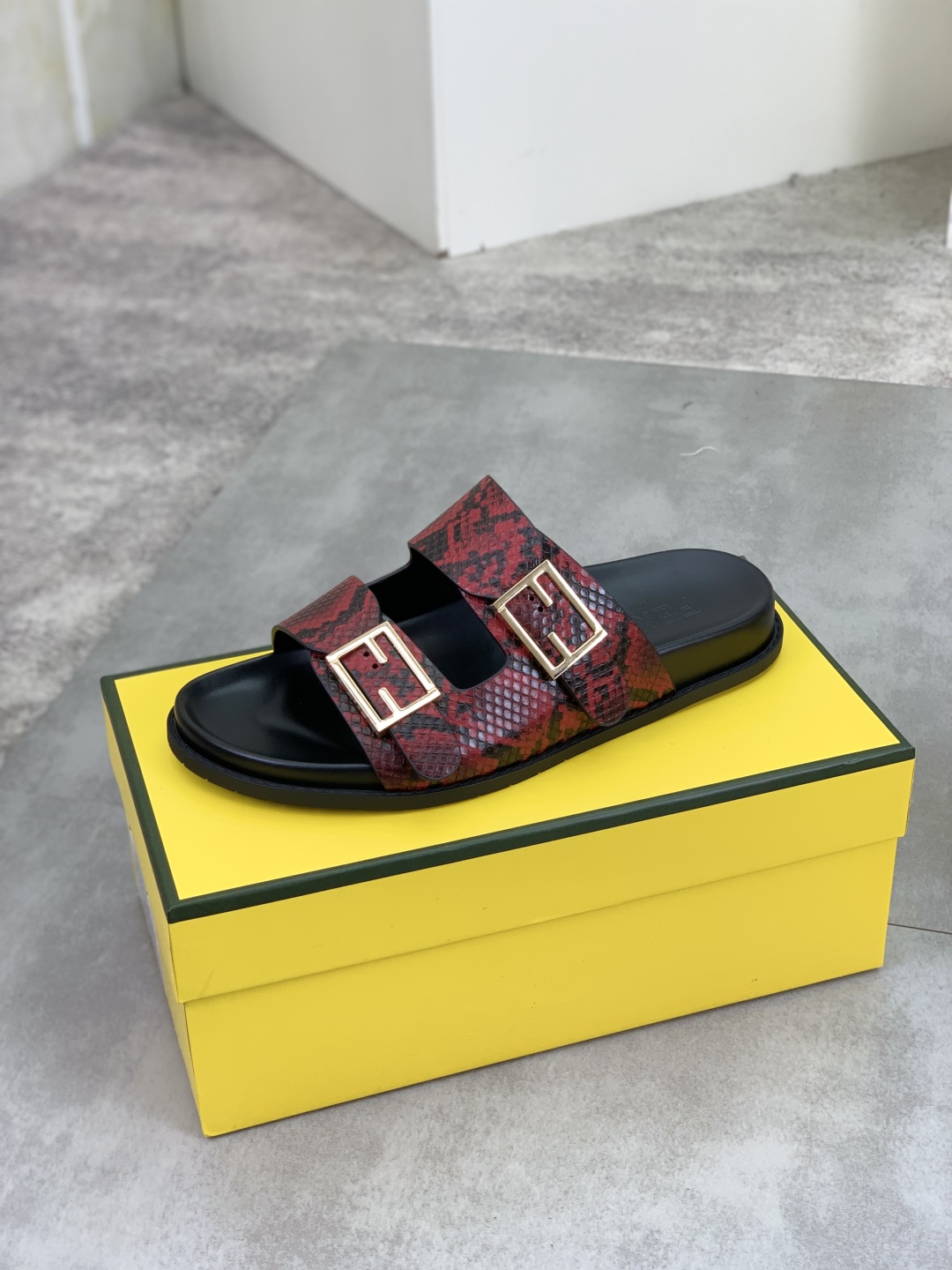 Fendi Men's Red Snakeskin Print Slides Sandals with Gold Buckle 5 cmp i1745514203336 7752 0 3
