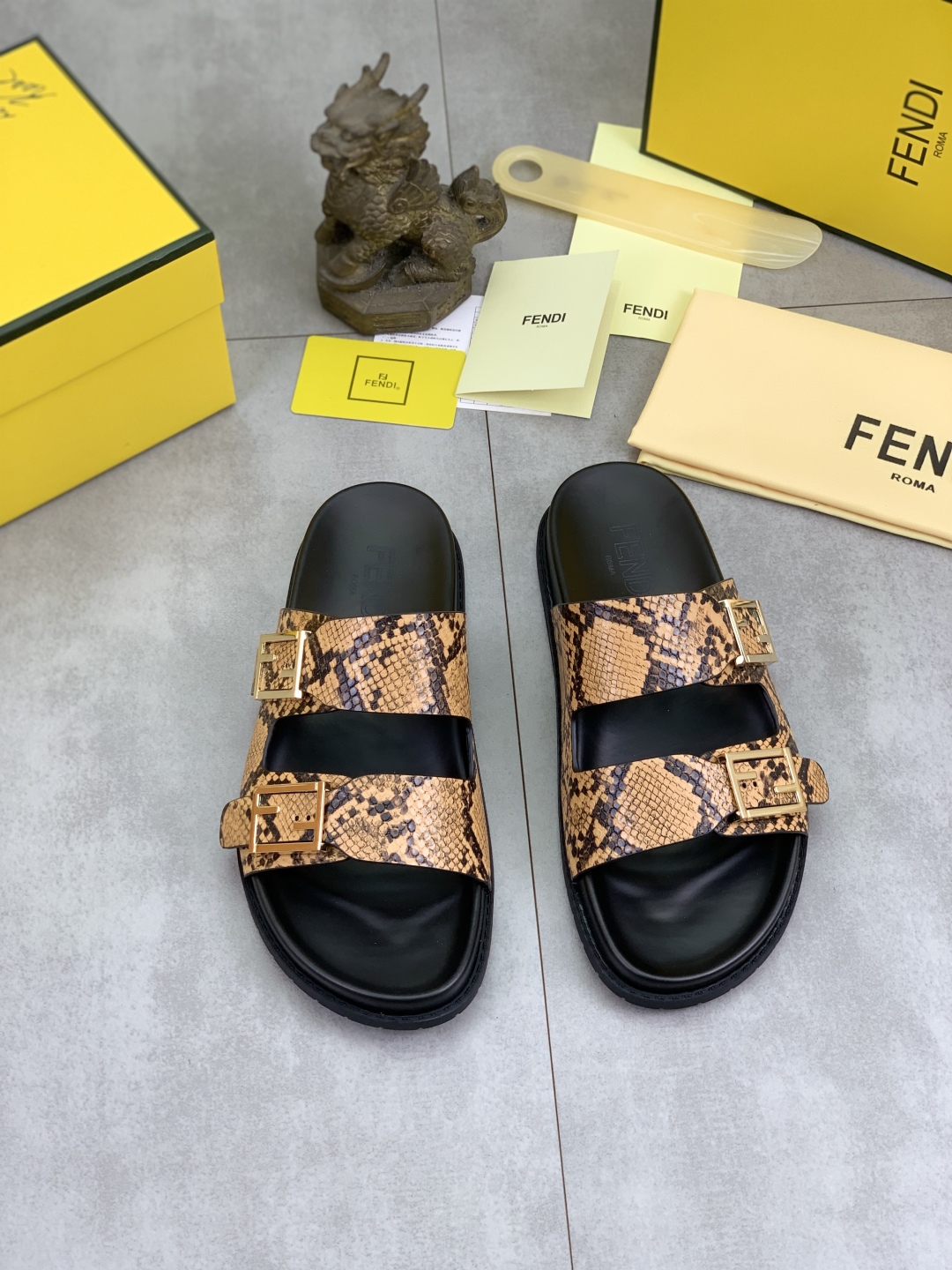 Fendi Men's Sandal Slides in Snakeskin Leather with Iconic FF Buckles 3 cmp i1745514213774 356 0 1