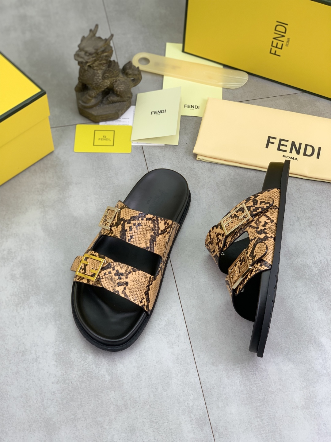 Fendi Men's Sandal Slides in Snakeskin Leather with Iconic FF Buckles 4 cmp i1745514213780 8805 0 2
