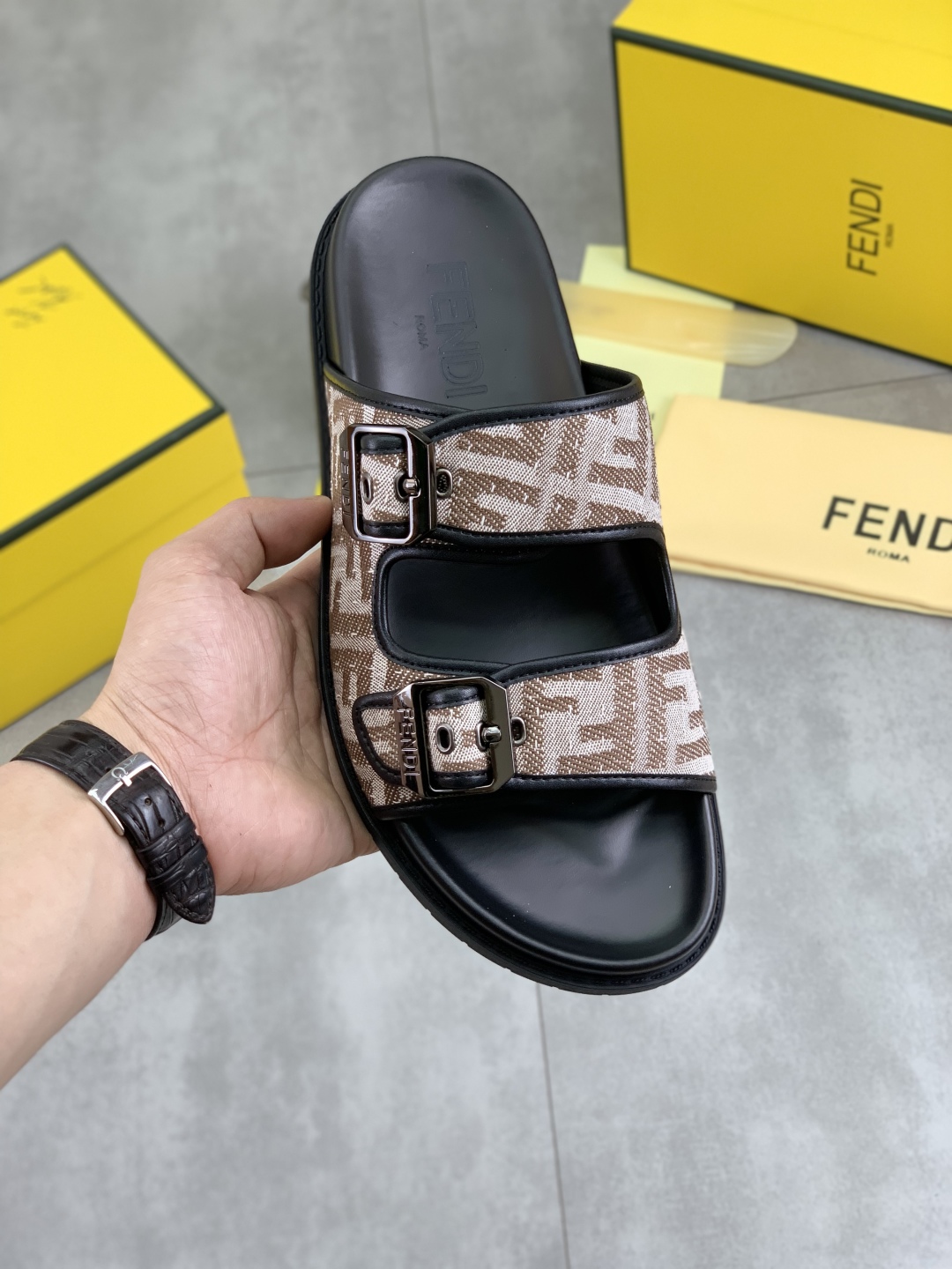 Fendi FF Motif Slide Sandals, Italian Fabric, Comfortable, Available in Multiple Colors 1 Fendi FF Motif Slide Sandals, Italian Fabric, Comfortable, Available in Multiple Colors