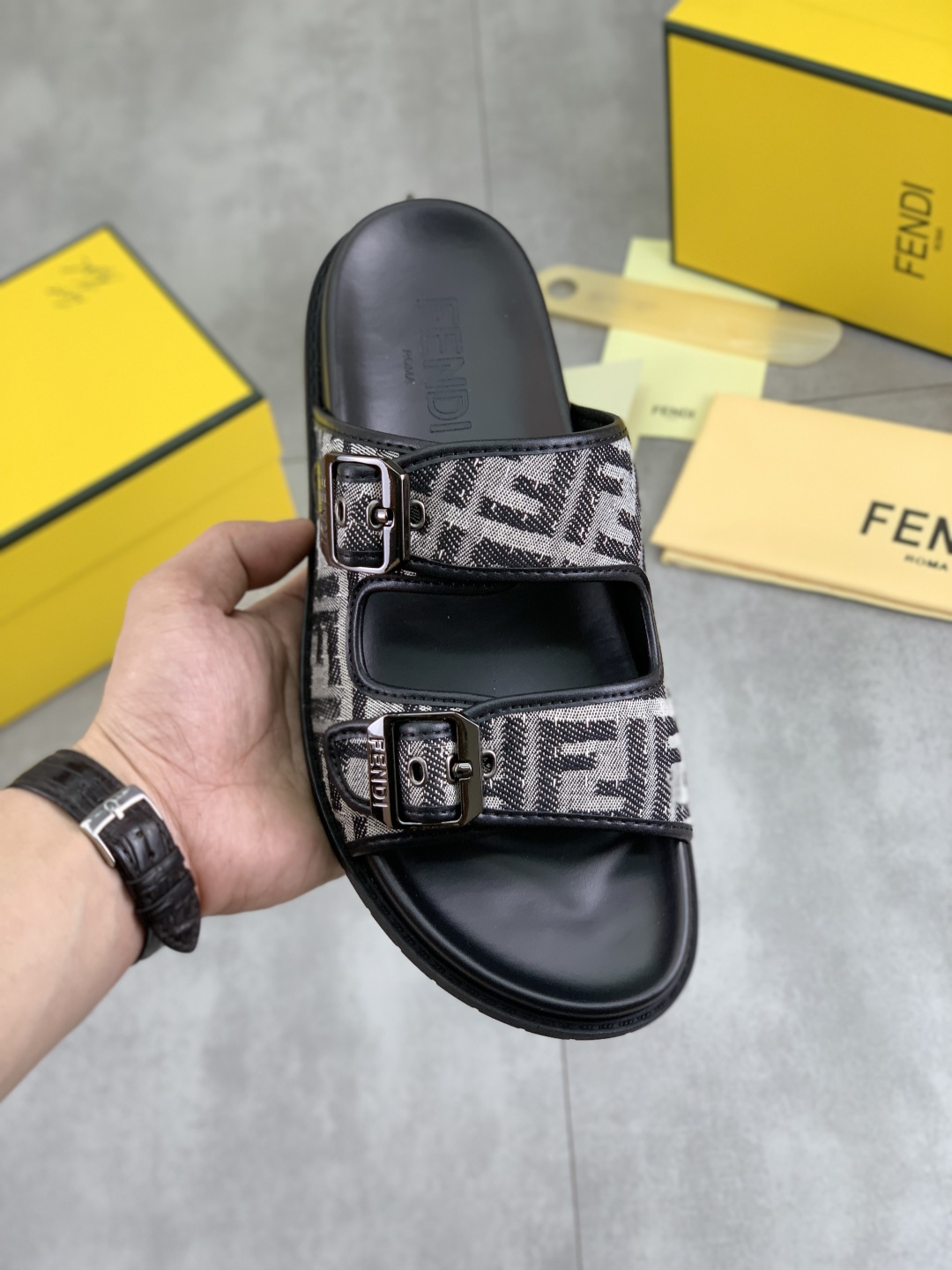 Fendi Men's FF Motif Slide Sandals - Italian Fabric, Comfortable Sole 2 cmp i1745514383126 6630 0 0