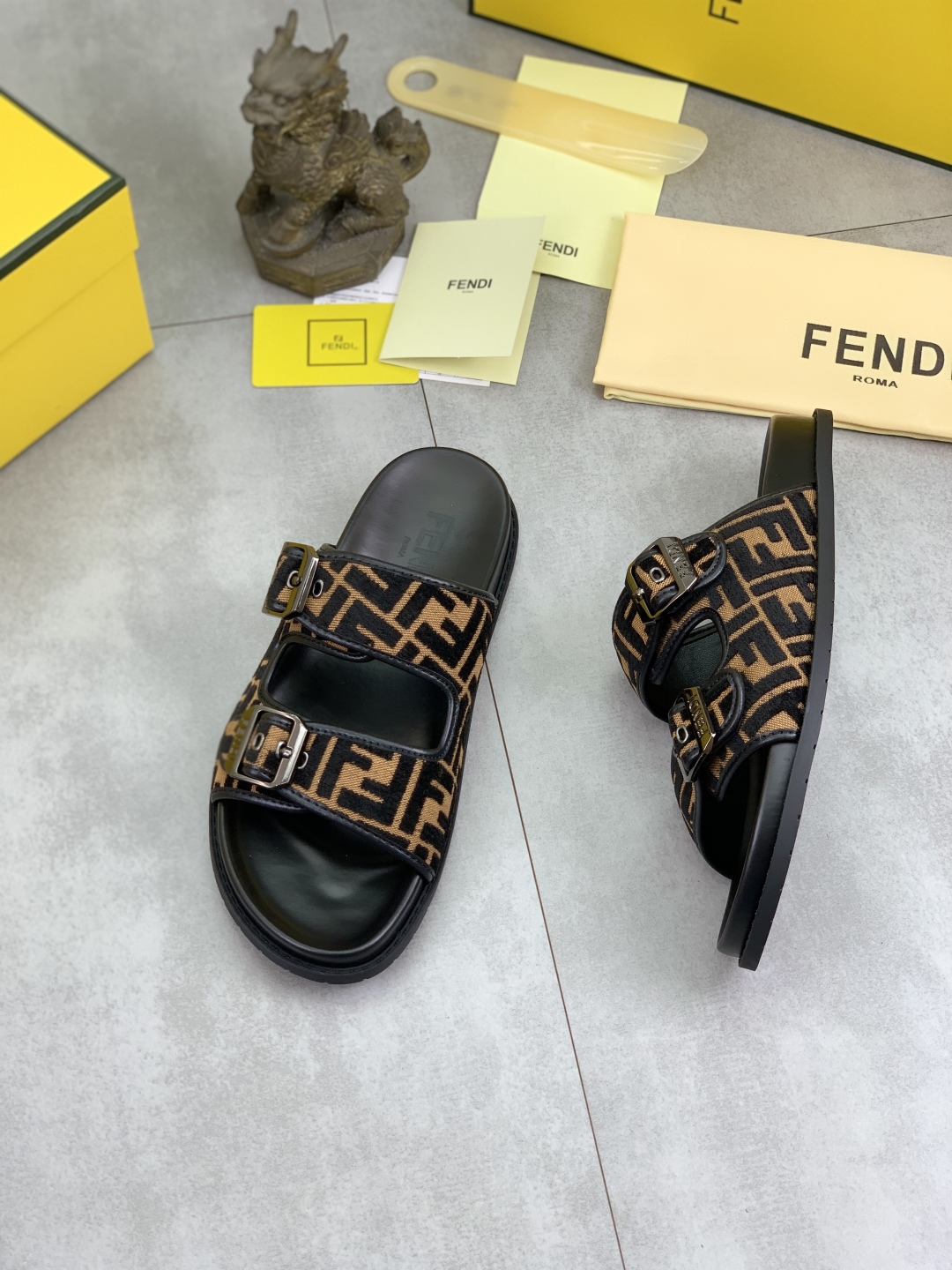 Fendi Men's FF Motif Slide Sandals Italian Fabric - Size 39-44 4 cmp i1745514401264 6286 0 2