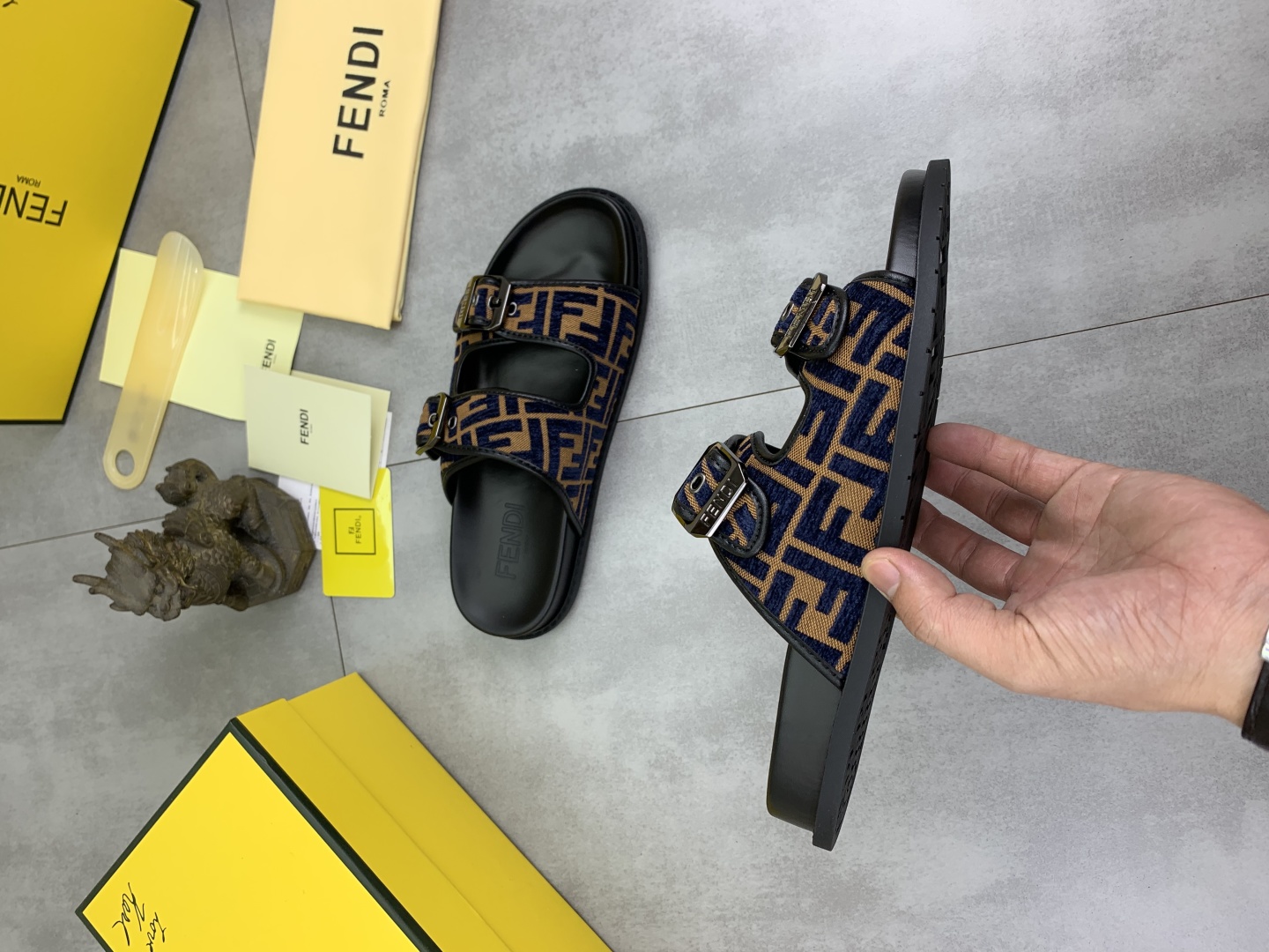 Fendi Men's FF Motif Slide Sandals in Black/Brown EU 39-44 7 cmp i1745514448778 211 0 5