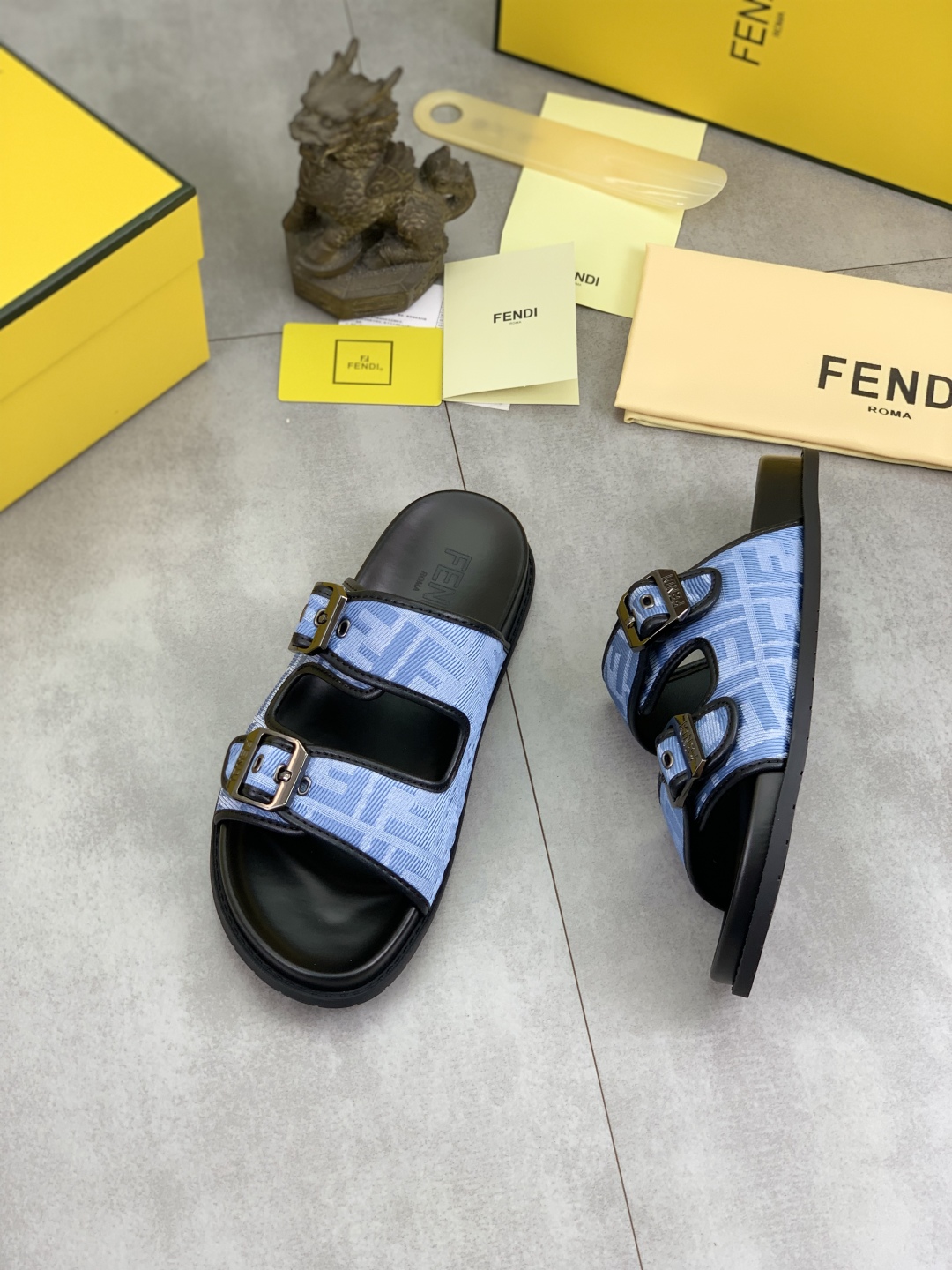 Fendi Men's FF Motif Blue Fabric Sandals Slides Size 39-44 4 cmp i1745514476054 1423 0 2