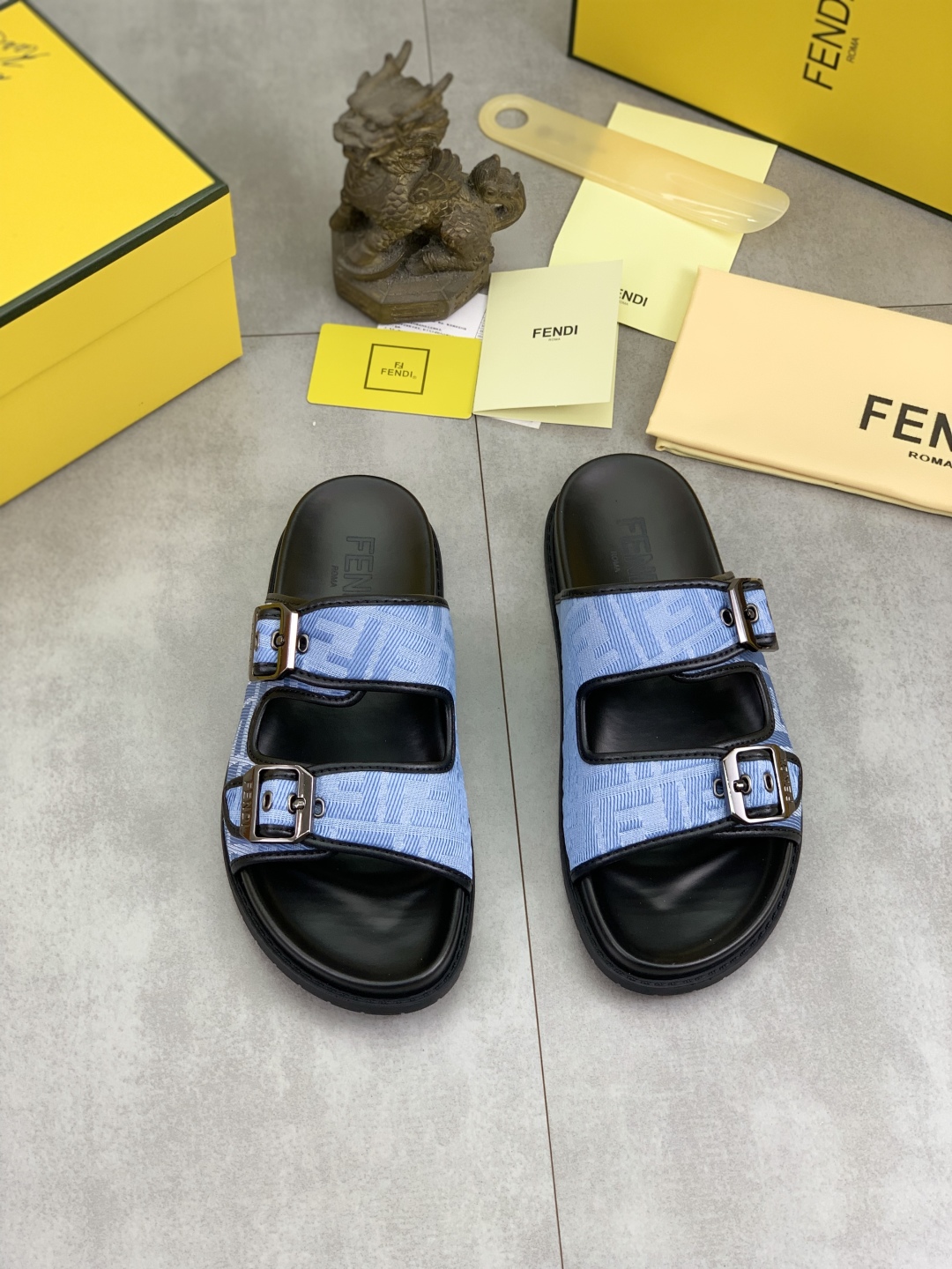 Fendi Men's FF Motif Blue Fabric Sandals Slides Size 39-44 3 cmp i1745514476066 6155 0 1