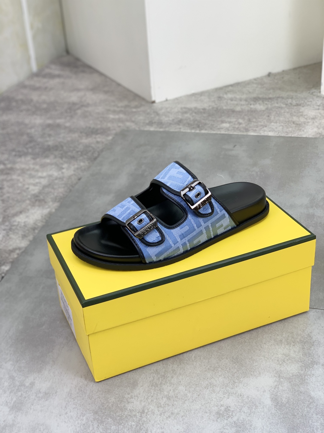 Fendi Men's FF Motif Blue Fabric Sandals Slides Size 39-44 5 cmp i1745514478118 3968 0 3