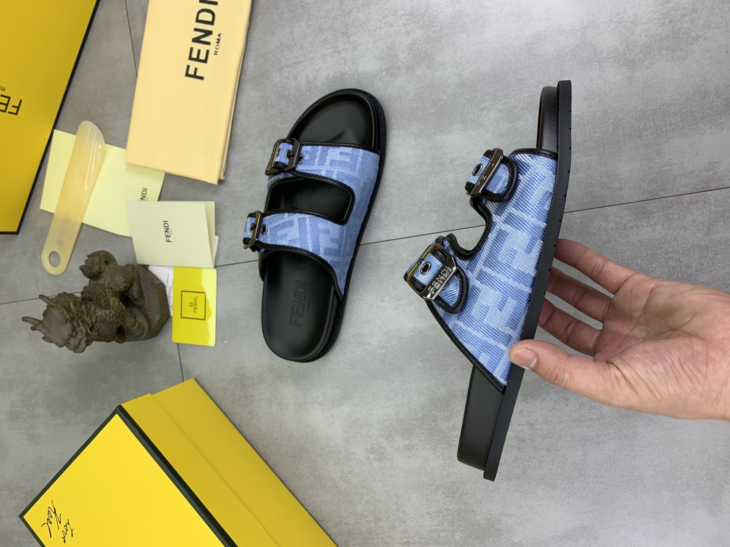 Fendi Men's FF Motif Blue Fabric Sandals Slides Size 39-44 7 cmp i1745514485391 4566 0 5