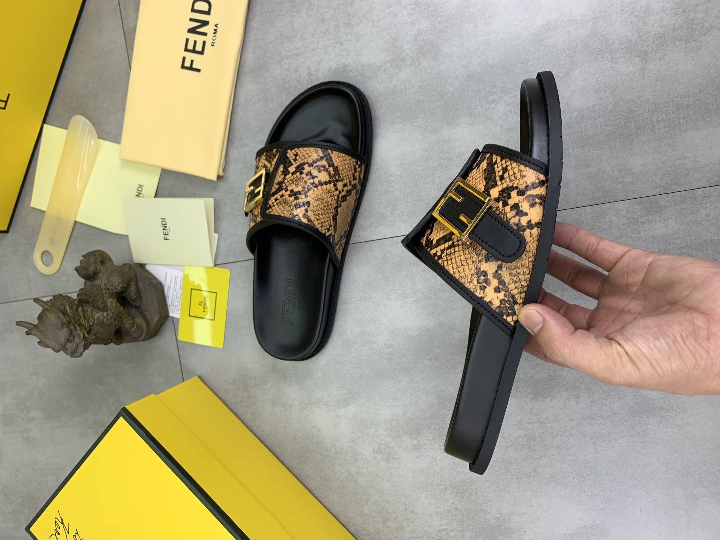 Fendi Men's FF Buckle Snakeskin Print Slide Sandals 7 cmp i1745514538600 6839 0 5