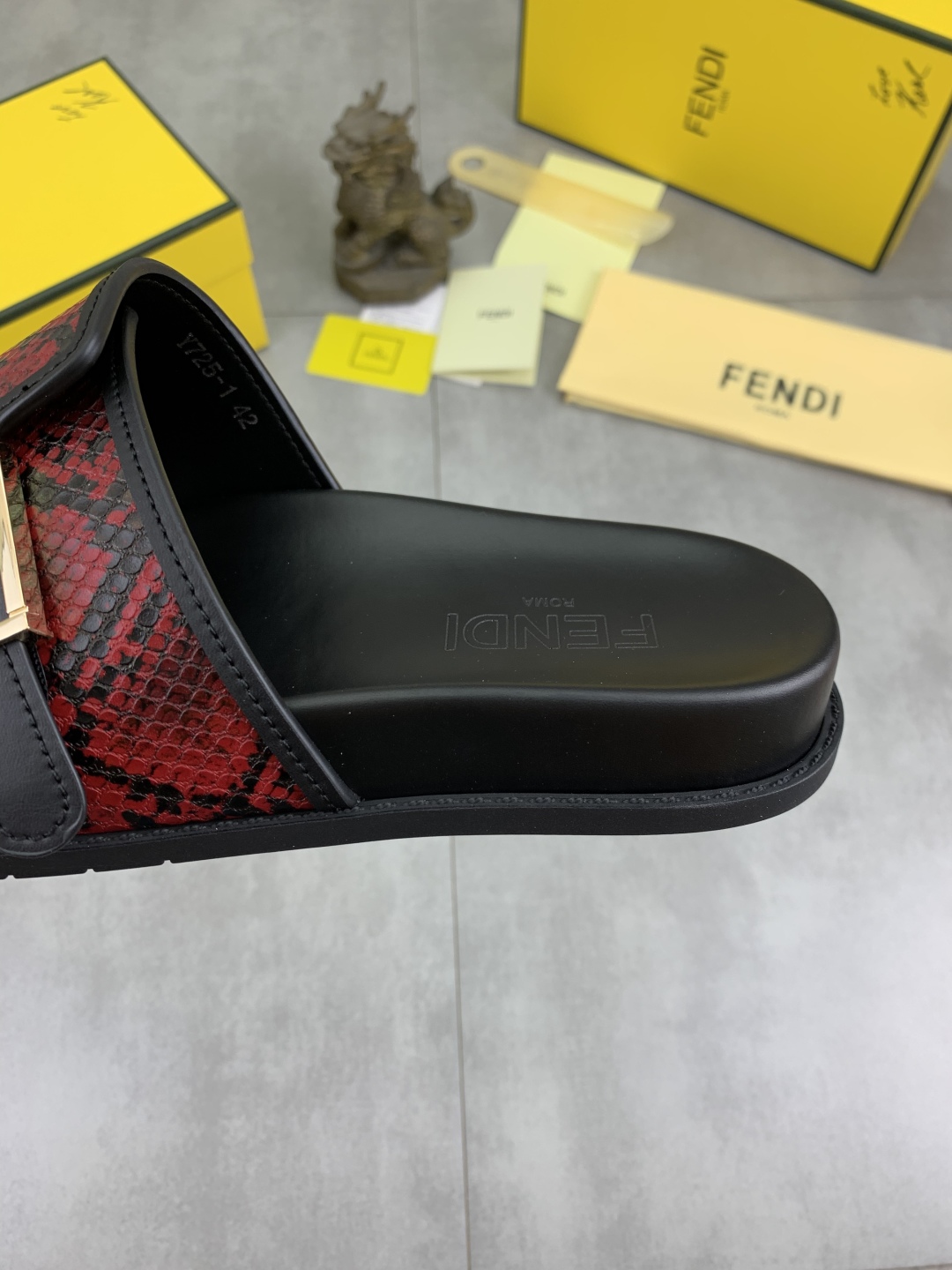 Fendi Men's Red Python Embossed Leather Logo Slide Sandals, Size 39-44 8 cmp i1745514582945 3833 0 6