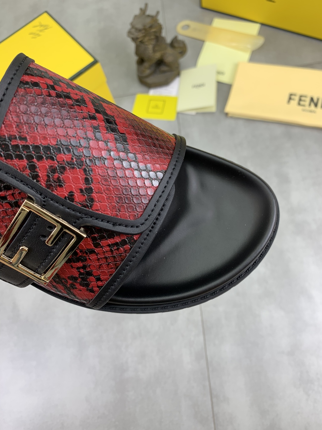 Fendi Men's Red Python Embossed Leather Logo Slide Sandals, Size 39-44 6 cmp i1745514585143 9870 0 4