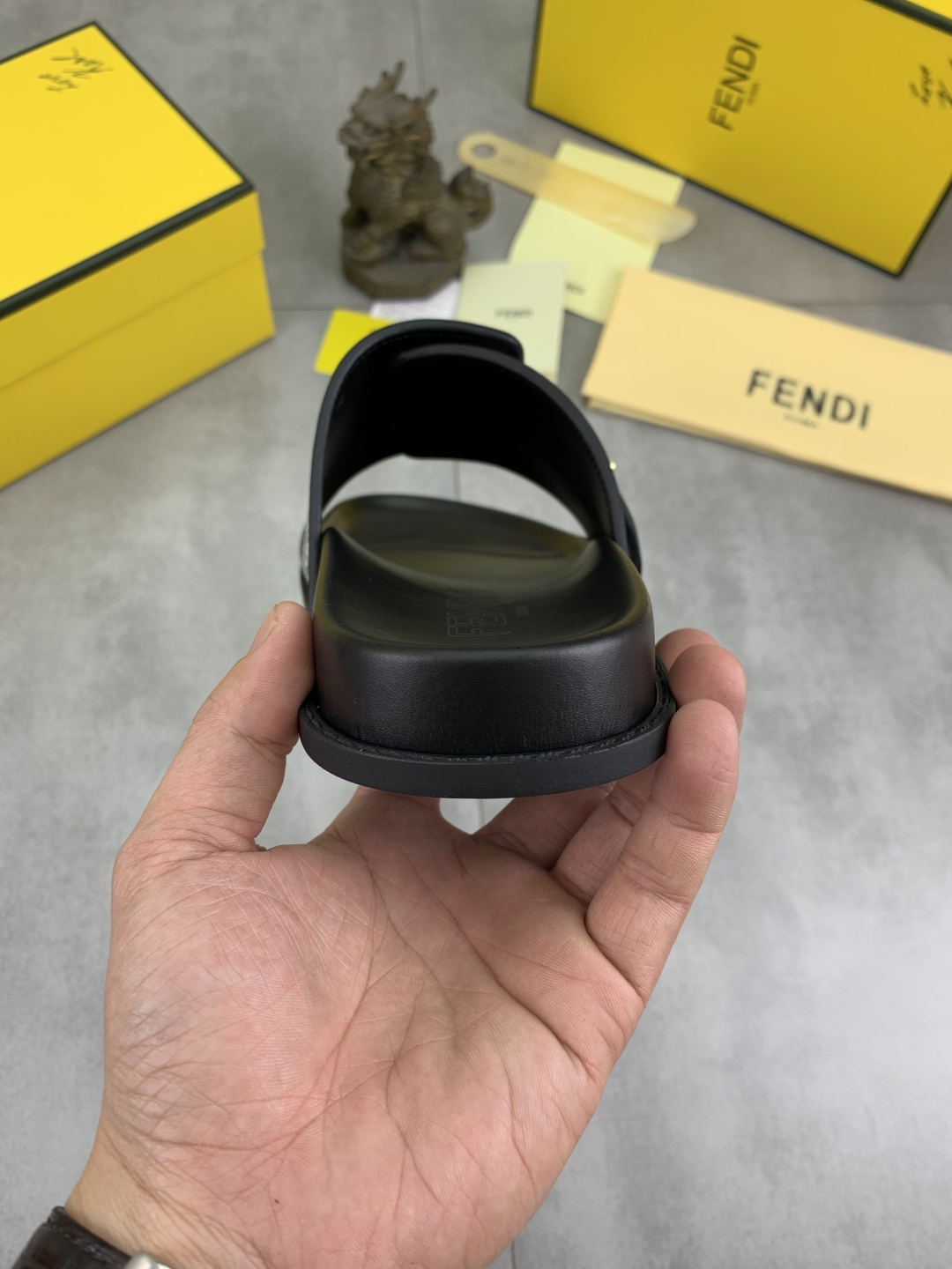 Fendi Men's Black Slide Sandal with Snake Print Strap and Gold Buckle 9 cmp i1745514616225 5765 0 7