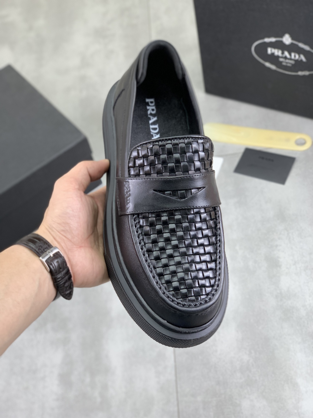 Prada Men's Leather Loafers Classic Leather Casual Shoes Size 38-44 1 Prada Men's Leather Loafers Classic Leather Casual Shoes Size 38-44
