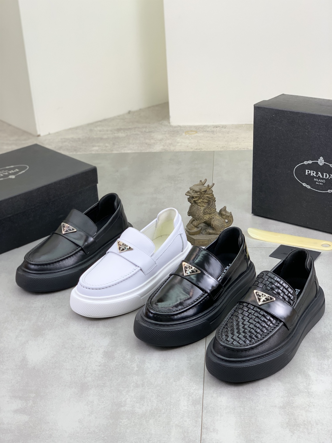 Prada Men's White Leather Loafers with Iconic Logo and Comfortable Fit 11 cmp i1745598662901 7505 0 9