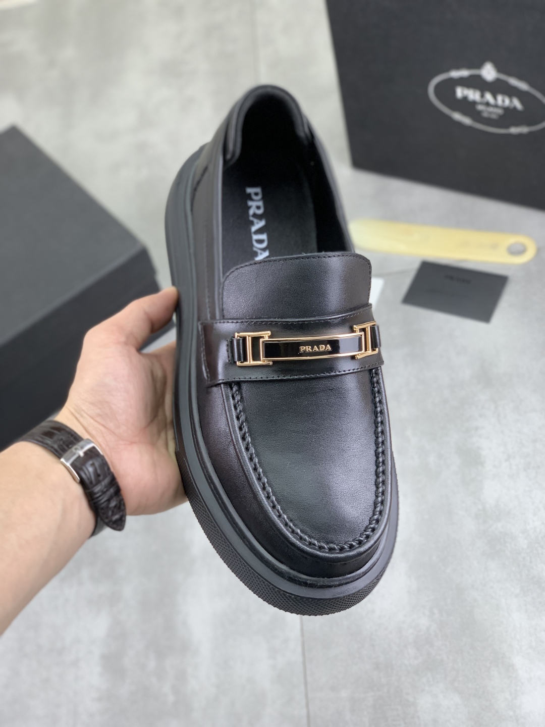 Prada Men's Spring Style Leather Loafers, Classic Series, Breathable 1 Prada Men's Spring Style Leather Loafers, Classic Series, Breathable