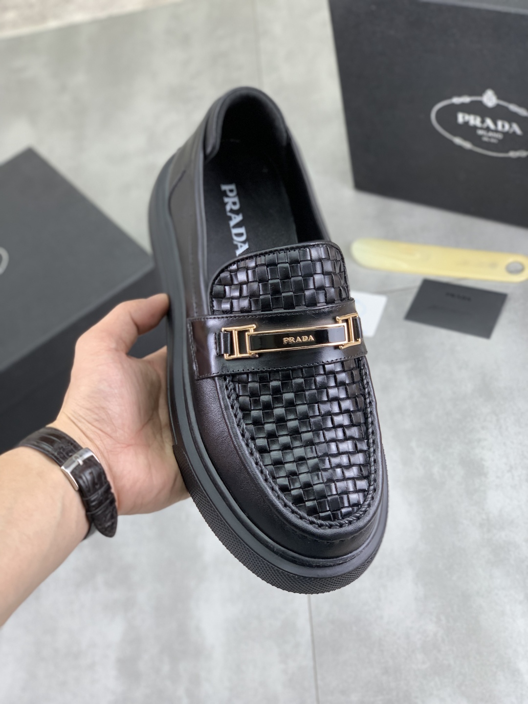 Prada Men's Leather Loafers, Classic and Comfortable, Sizes 38-44 Available 1 Prada Men's Leather Loafers, Classic and Comfortable, Sizes 38-44 Available