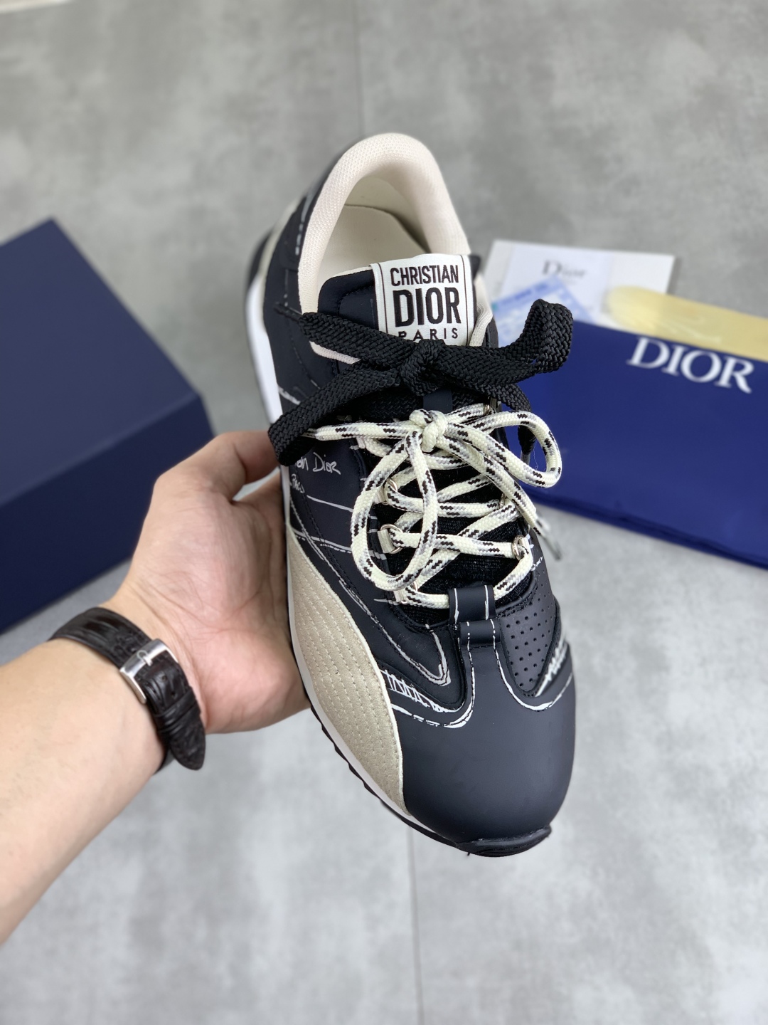 Dior Men's Low-Top Lace-Up Sneakers in Black and Beige, Sizes 38-44 2 cmp i1745600056779 9173 0 0