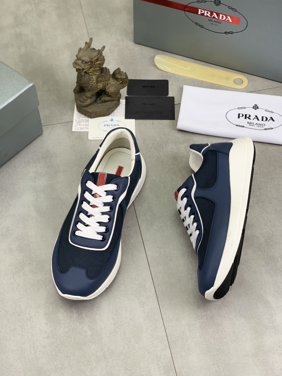 Prada Men's Navy Blue Leather Trim Sneakers Classic Casual Shoe 4 cmp i1745600086102 1221 0 2